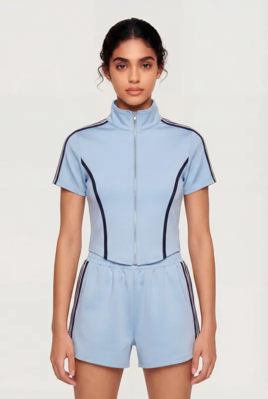 Varsity Striped Detail Short Sleeve Active Jacket sold by Rainbow