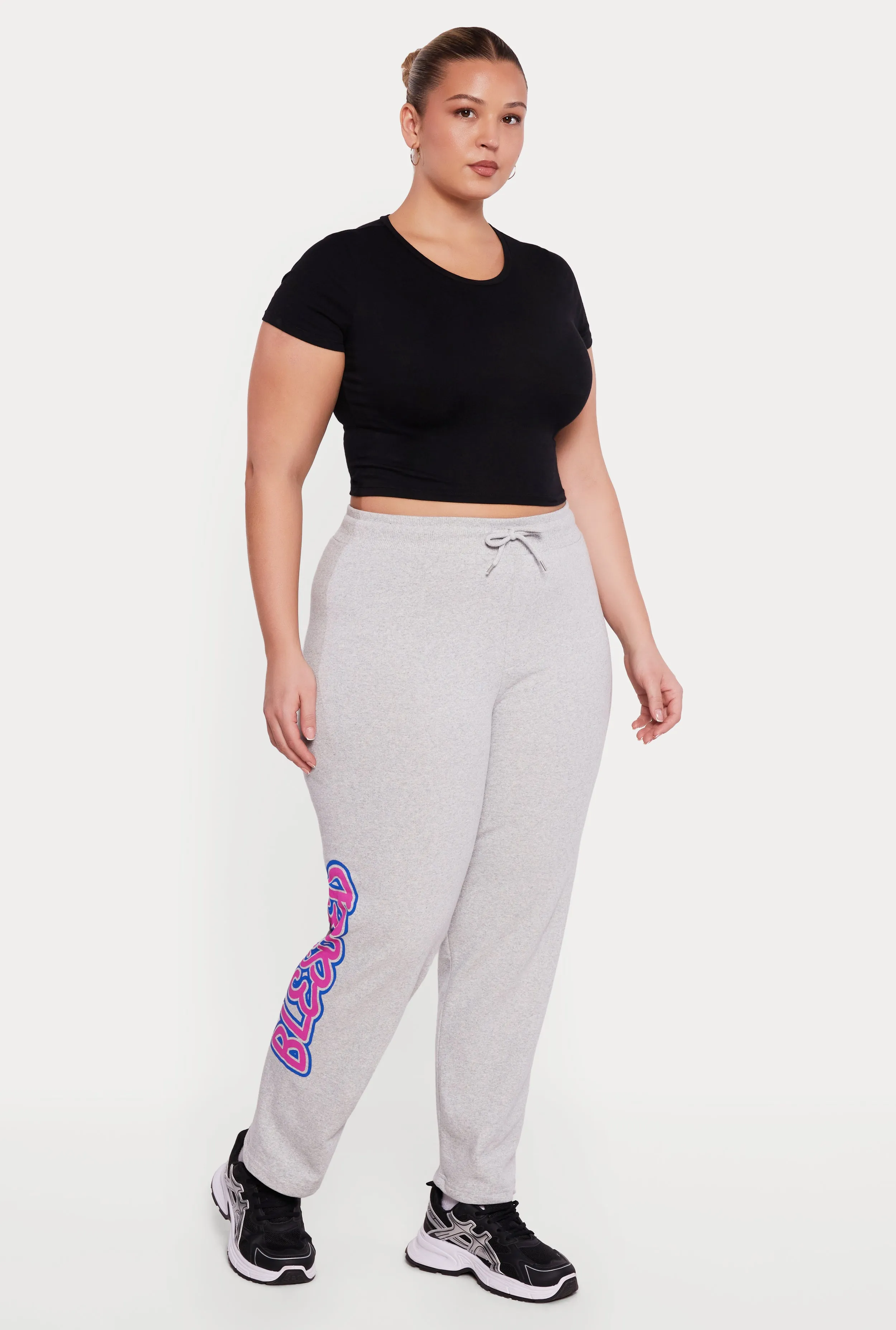 Plus Size Blessed Graphic Drawstring Waist Sweatpants sold by Rainbow
