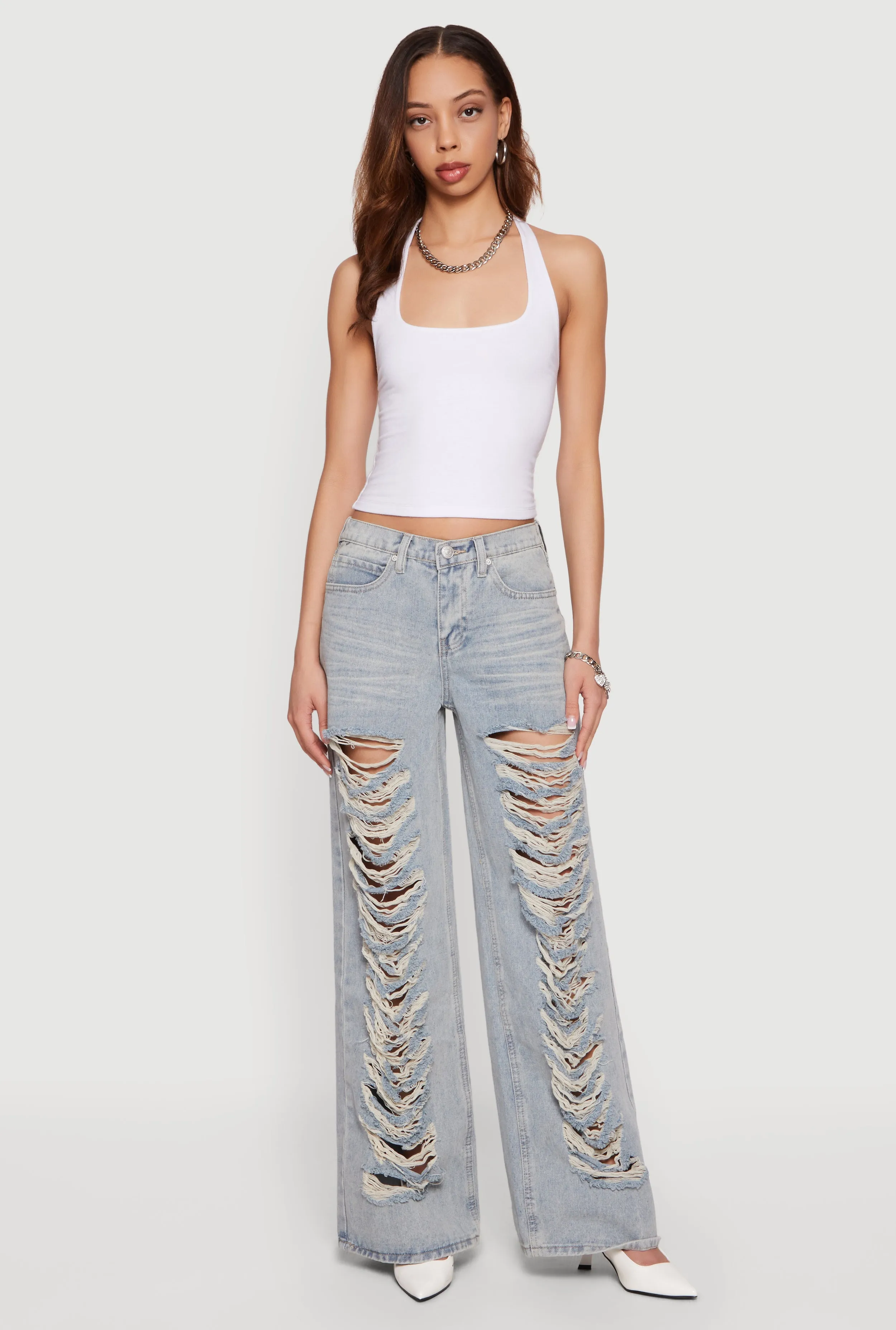 Almost Famous Mineral Wash Slashed Wide Leg Jeans sold by Rainbow