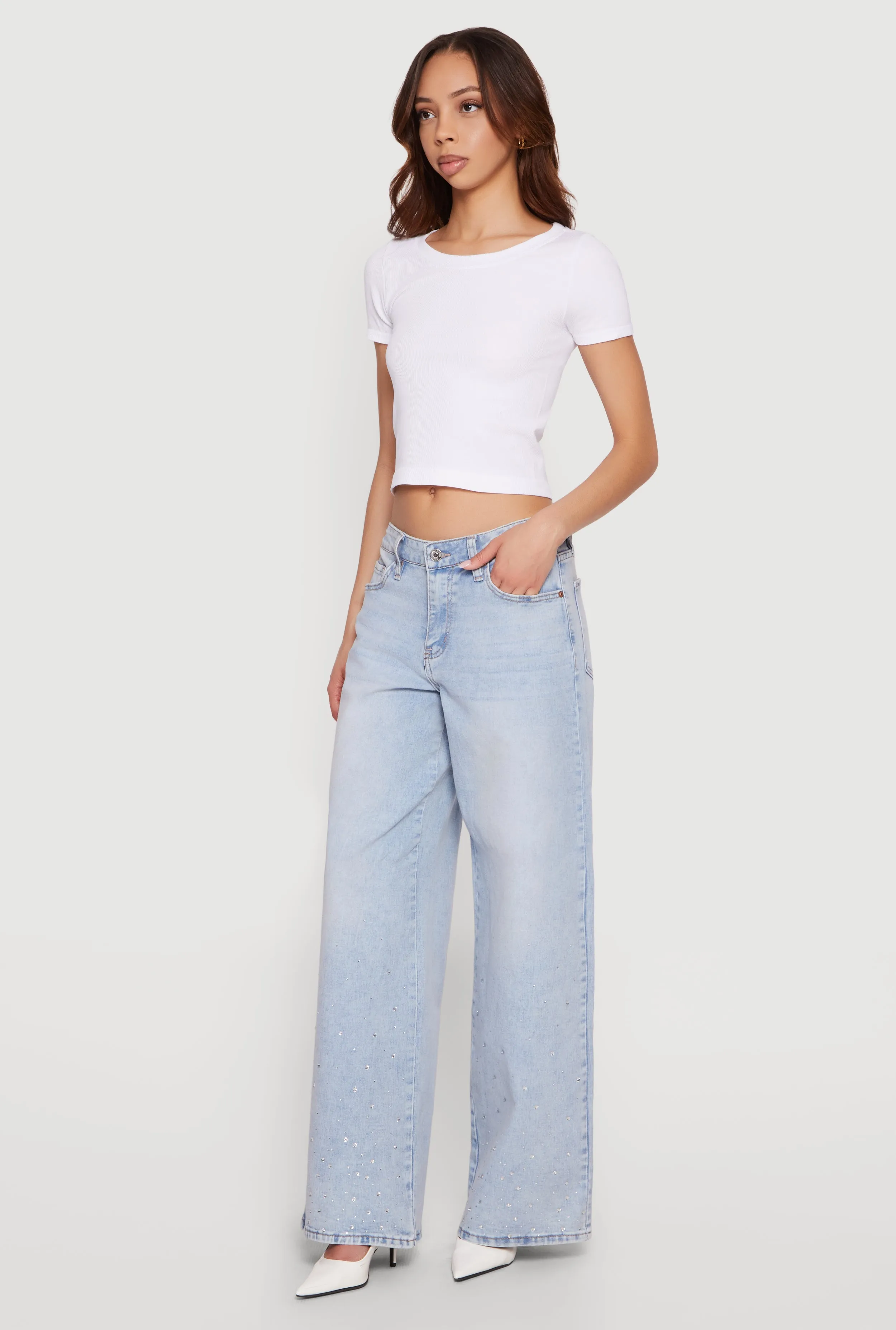 Almost Famous Rhinestone Wide Leg Jeans sold by Rainbow product image thumbnail 2
