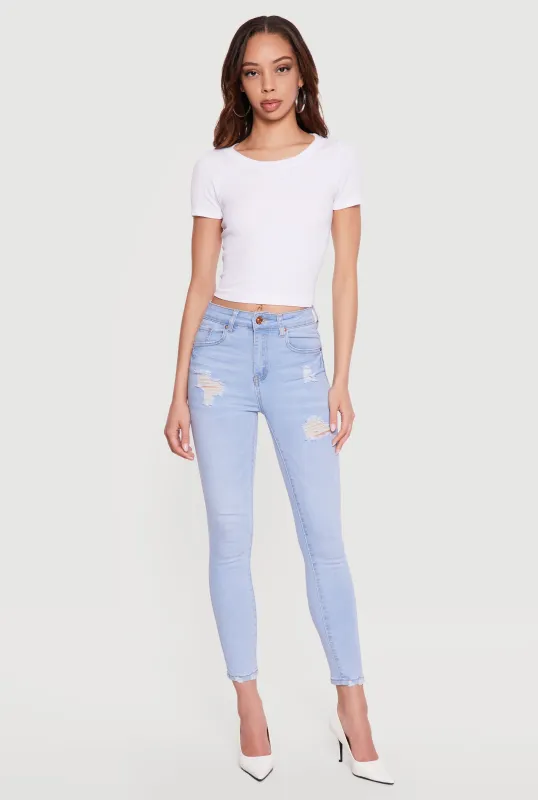 WAX Cropped Distressed Skinny Jeans sold by Rainbow