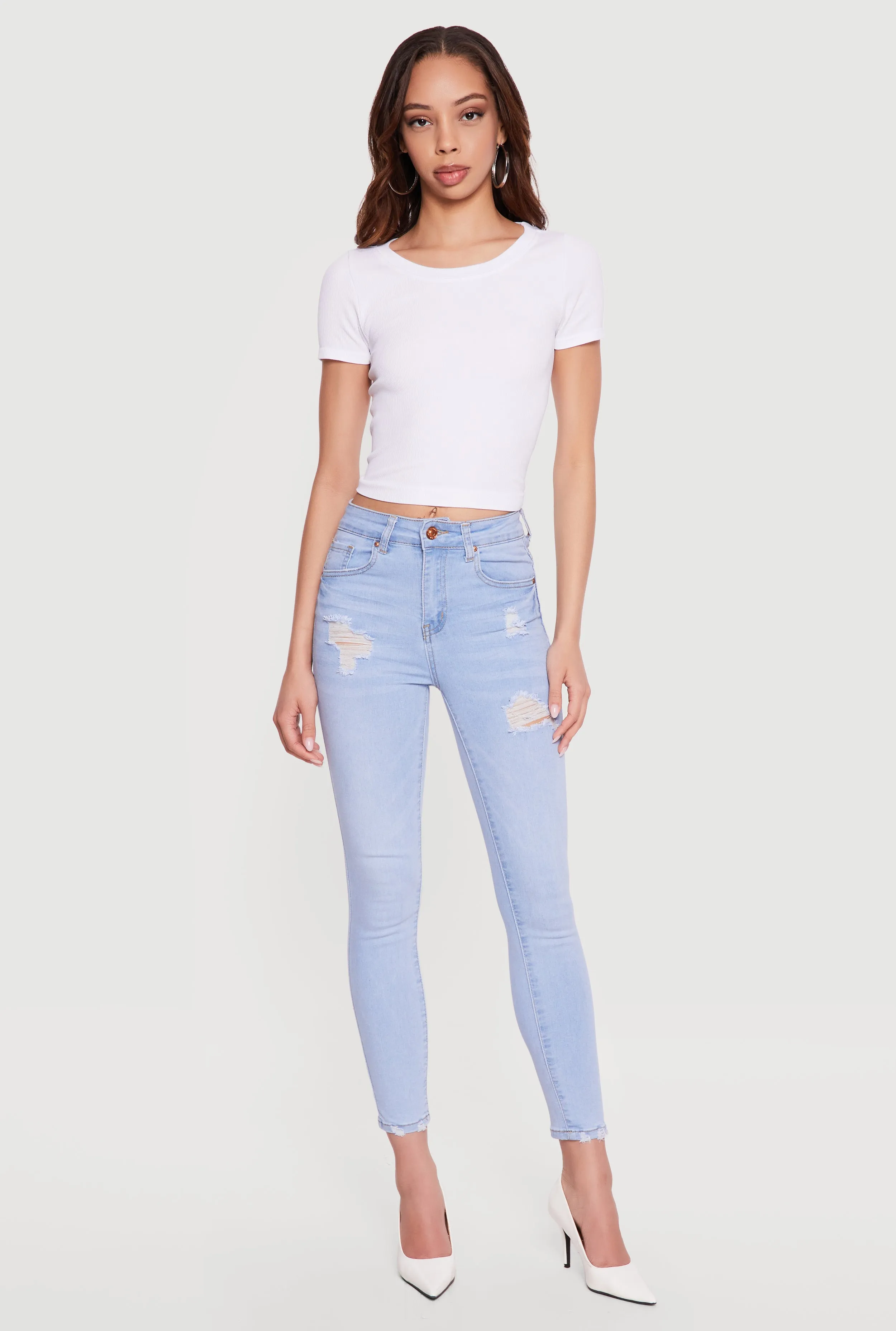 WAX Cropped Distressed Skinny Jeans sold by Rainbow