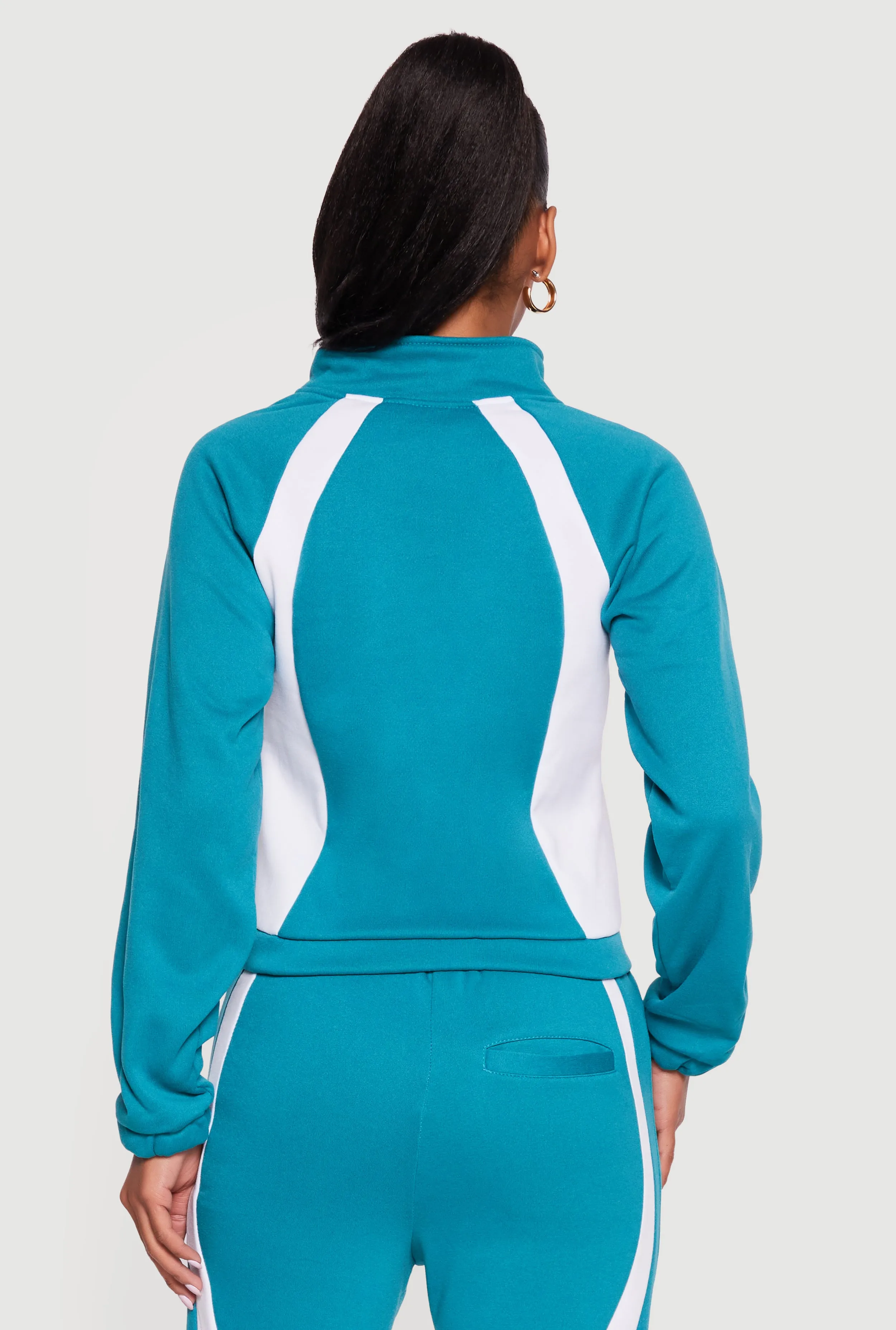 Contrast Trim Mock Neck Zip Front Sweatshirt sold by Rainbow product image thumbnail 5