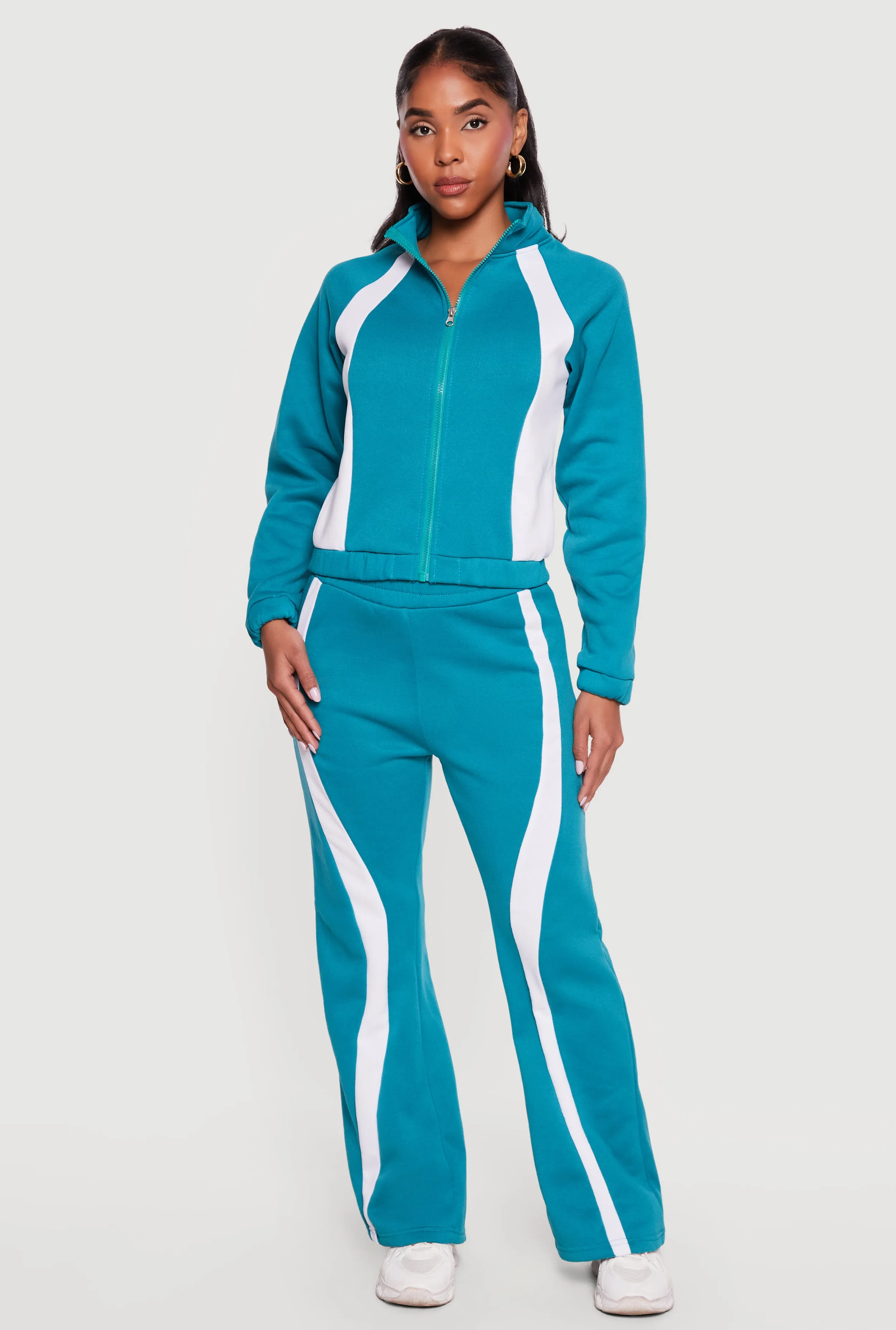 Contrast Trim Mock Neck Zip Front Sweatshirt sold by Rainbow product image thumbnail 2