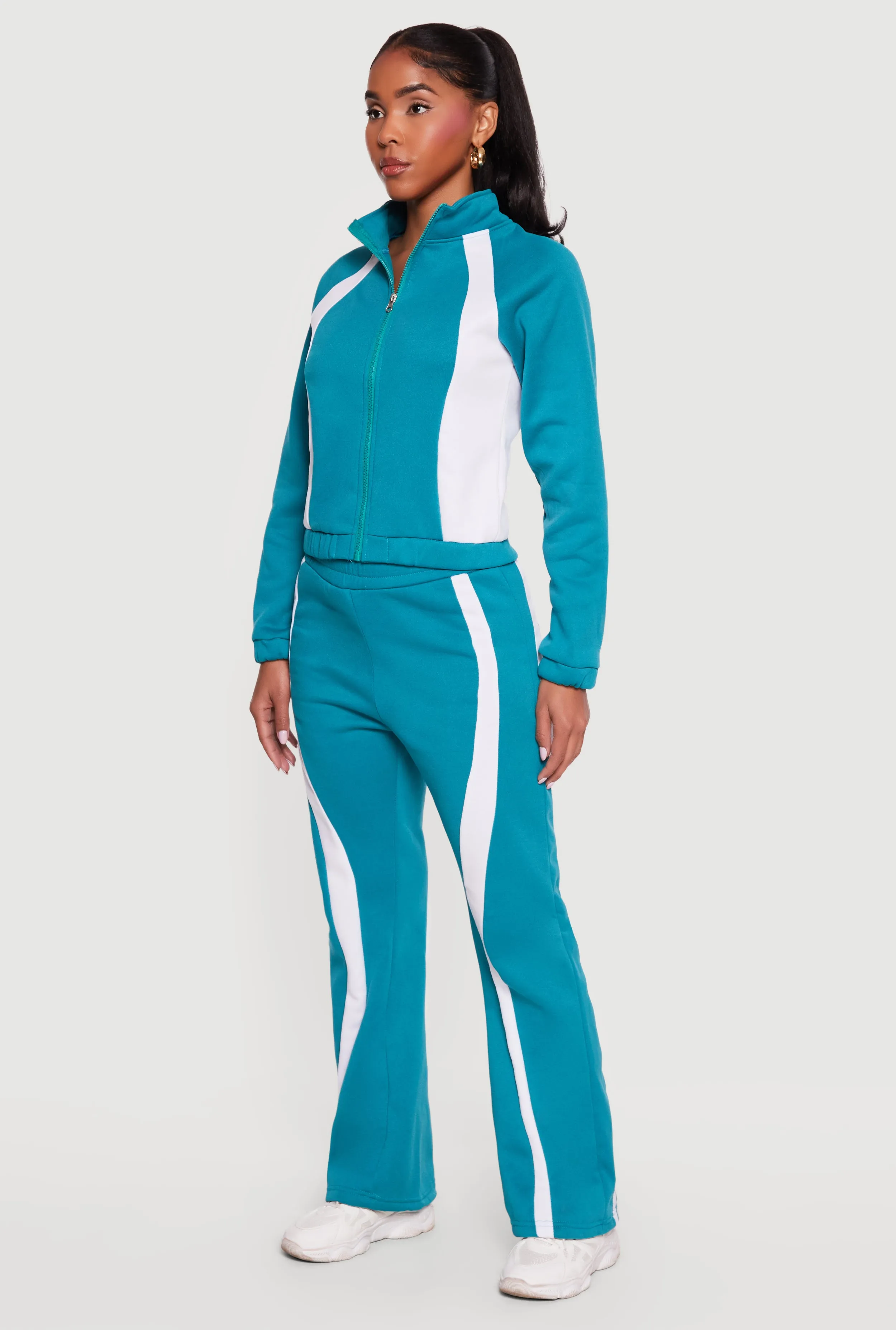 Contrast Trim Mock Neck Zip Front Sweatshirt sold by Rainbow product image thumbnail 3