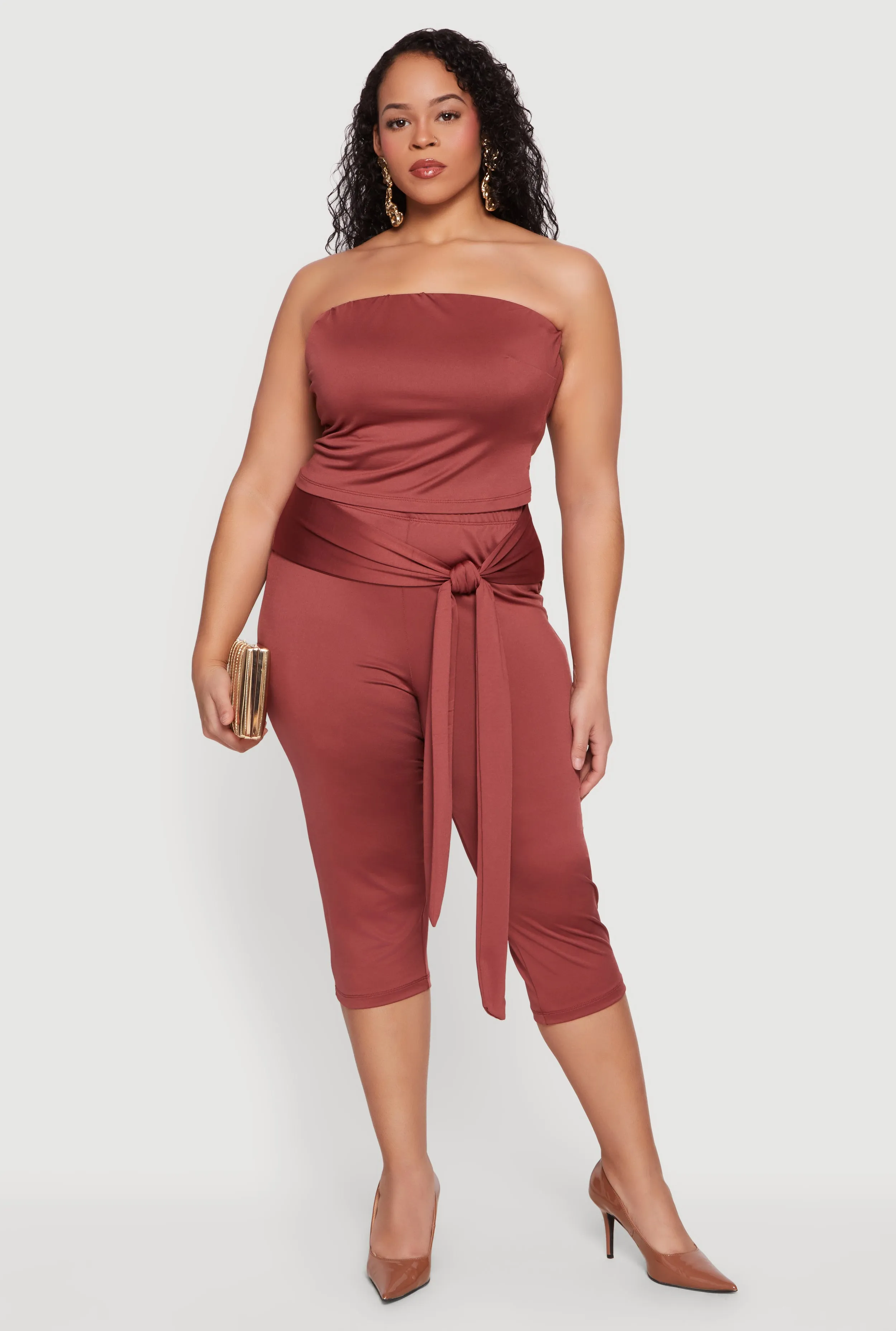 Plus Size Tie Waist Capri Leggings sold by Rainbow