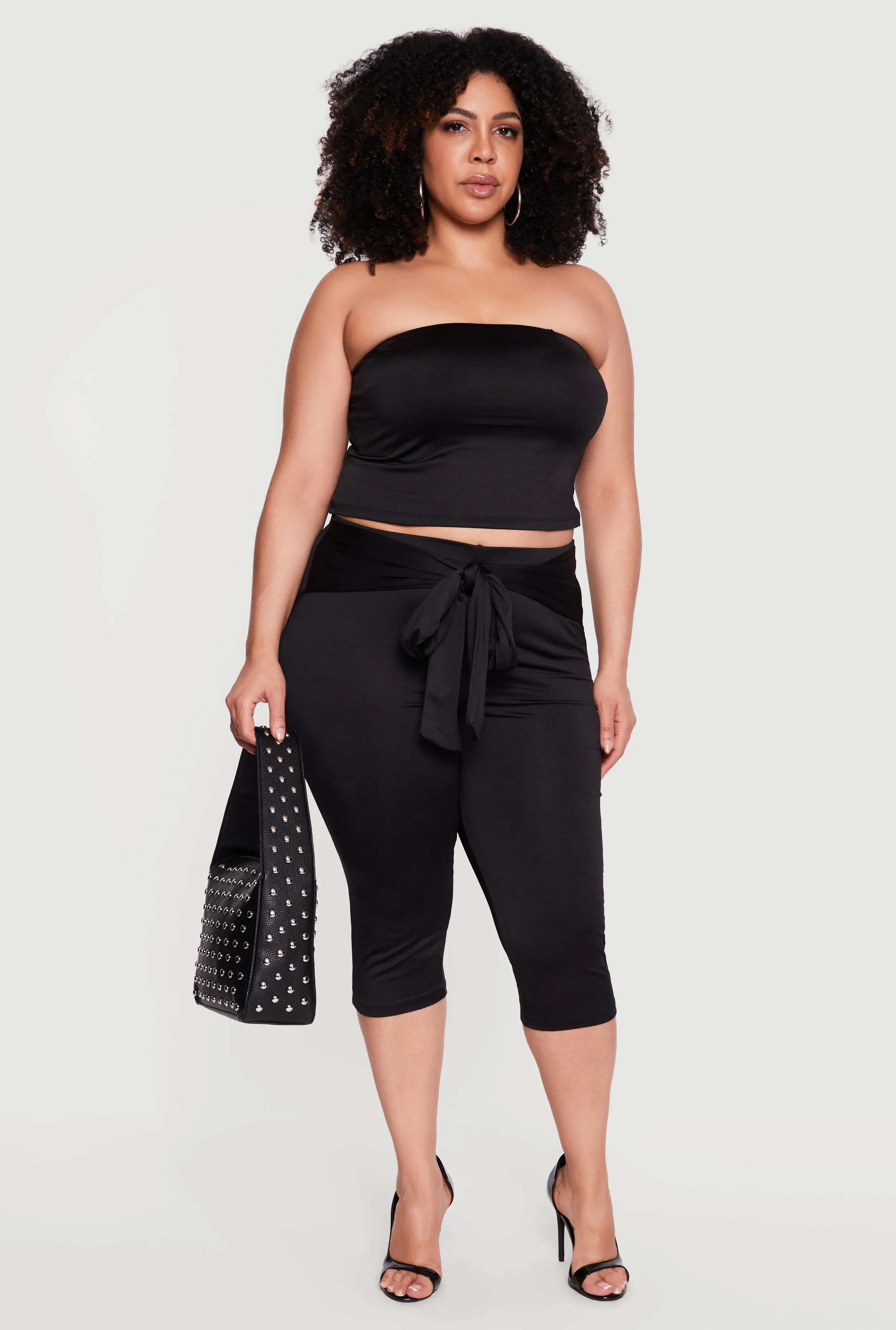 Plus Size Tie Waist Capri Leggings sold by Rainbow
