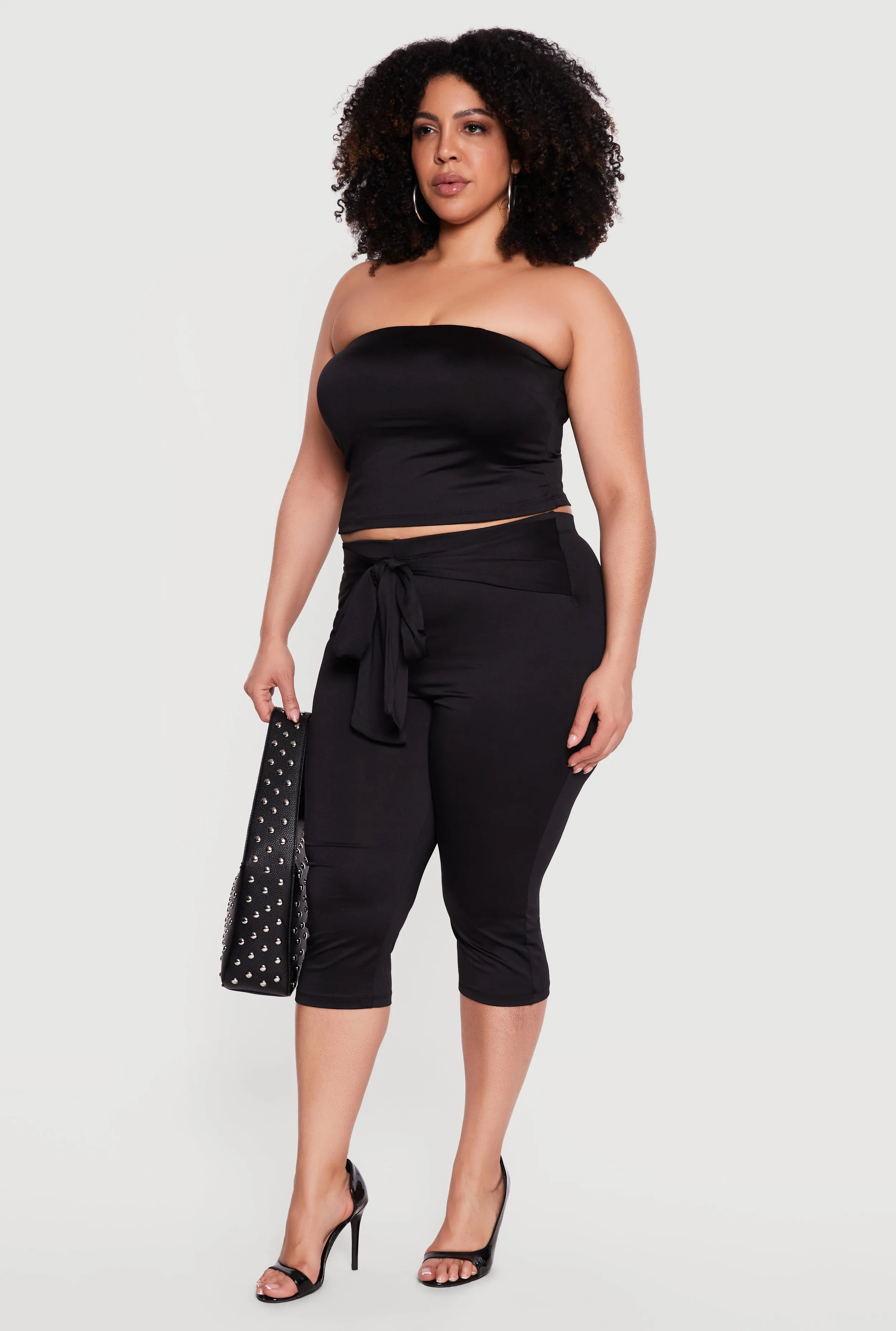 Plus Size Tie Waist Capri Leggings sold by Rainbow product image thumbnail 2