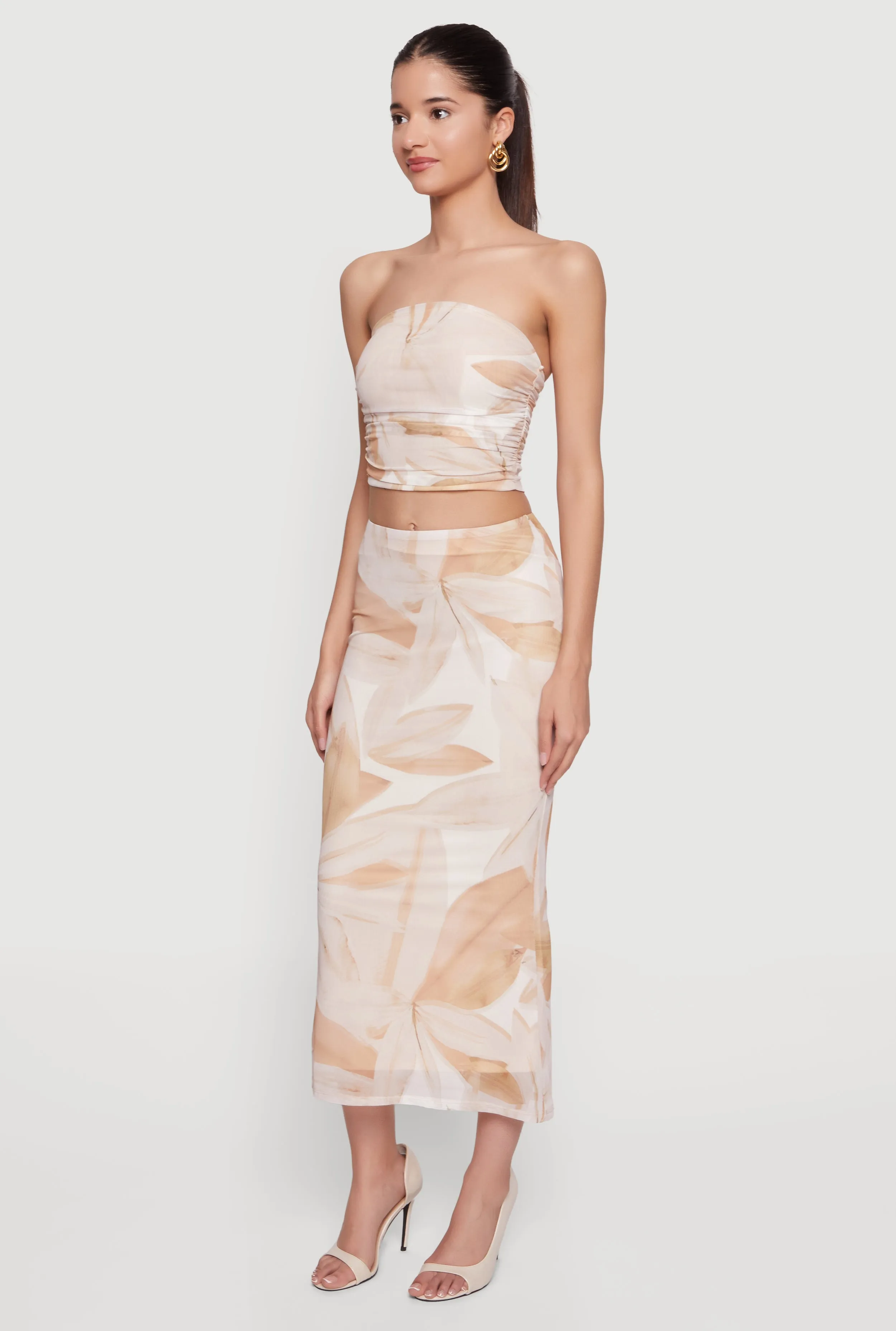 Patterned Mesh Ruched Side Cropped Tube Top sold by Rainbow product image thumbnail 3