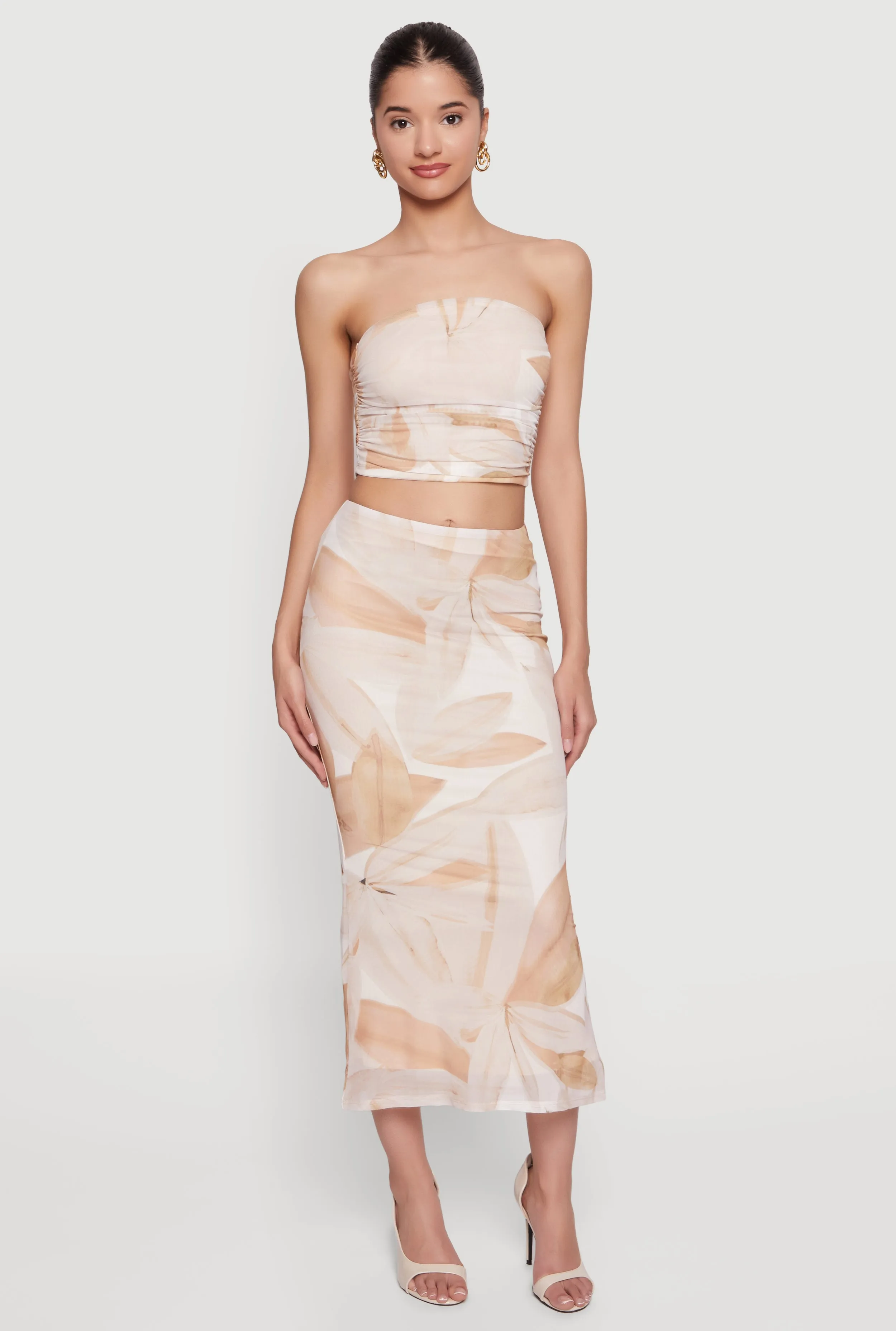 Patterned Mesh Ruched Side Cropped Tube Top sold by Rainbow product image thumbnail 2