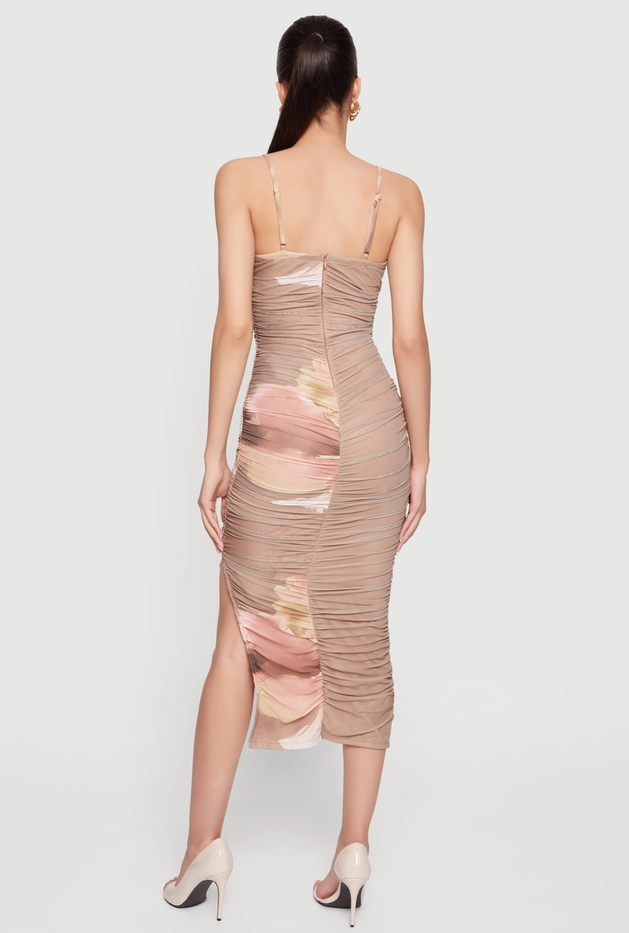 Printed Ruched Square Neck Cami Dress with Side Slit sold by Rainbow product image thumbnail 3