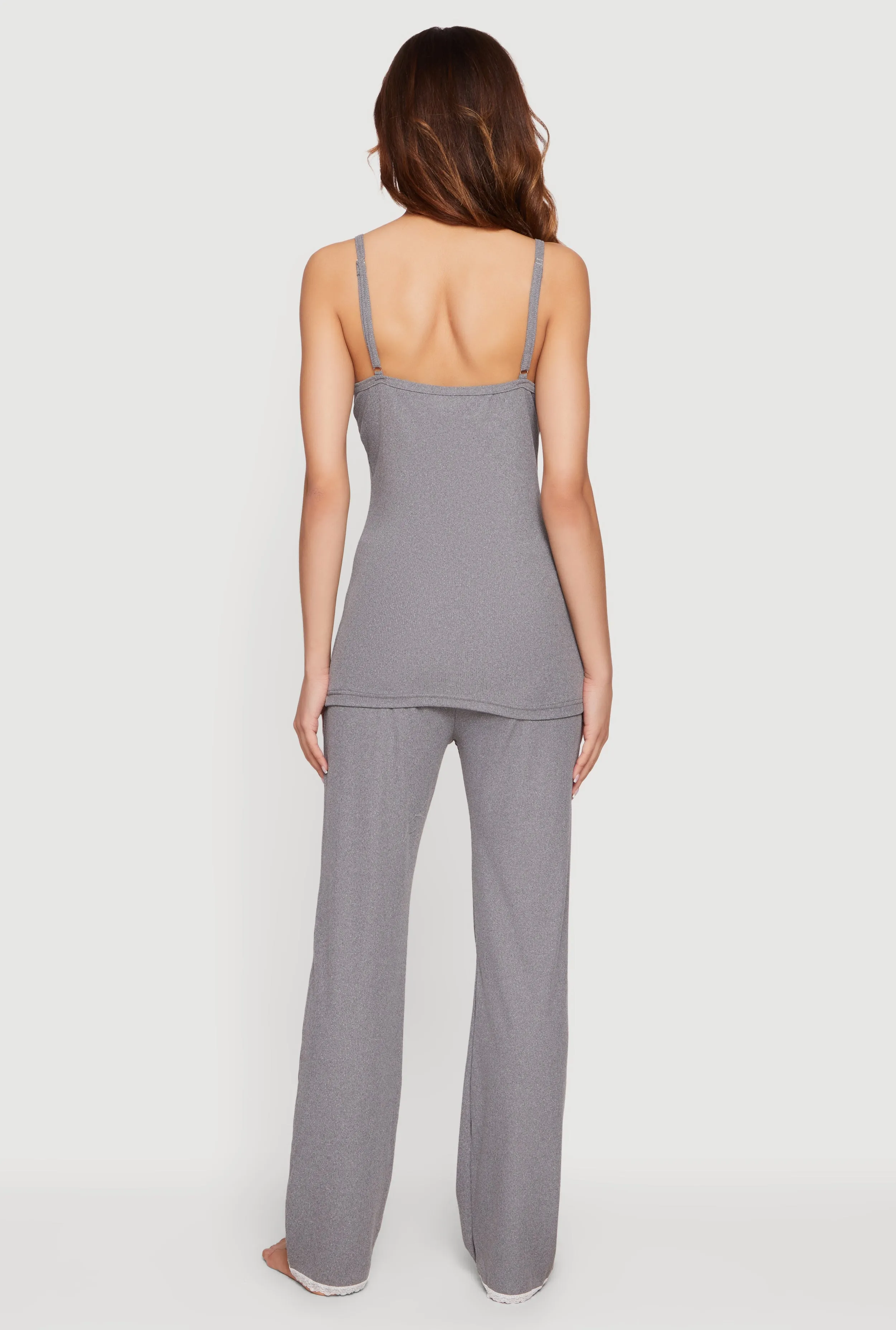 Rib Knit Lace Trim Pajama Cami and Pants Set sold by Rainbow product image thumbnail 2