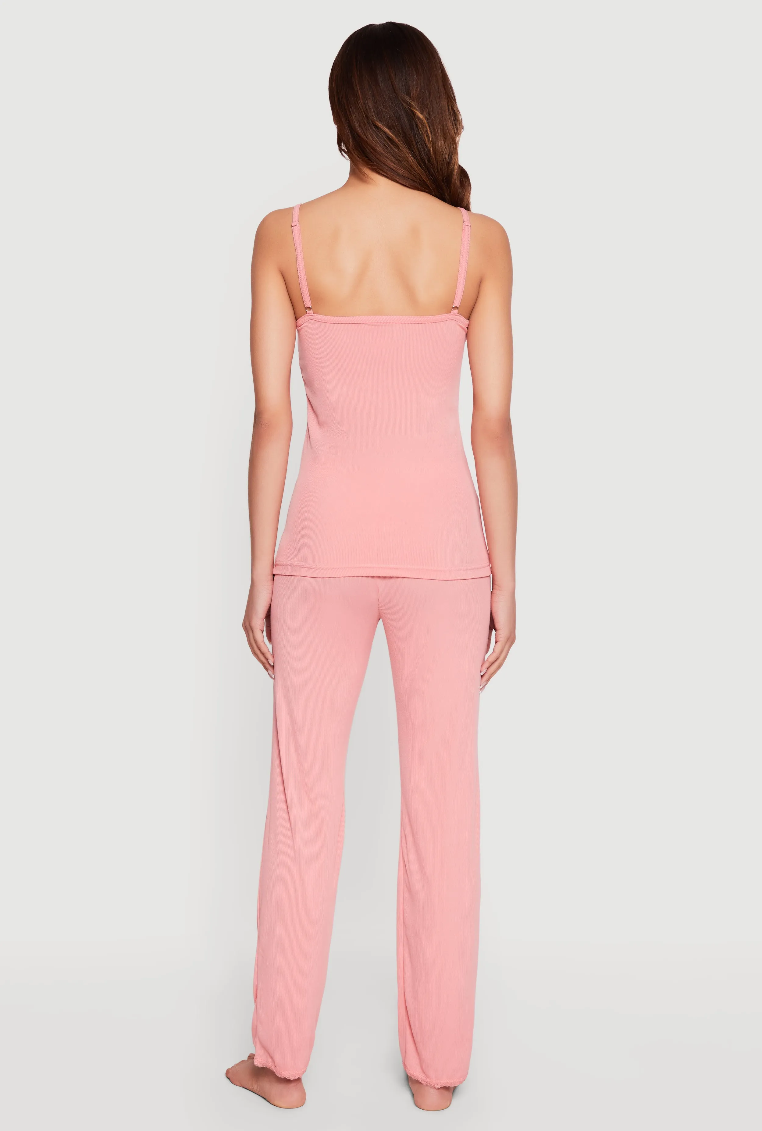 Rib Knit Lace Trim Pajama Cami and Pants Set sold by Rainbow product image thumbnail 2