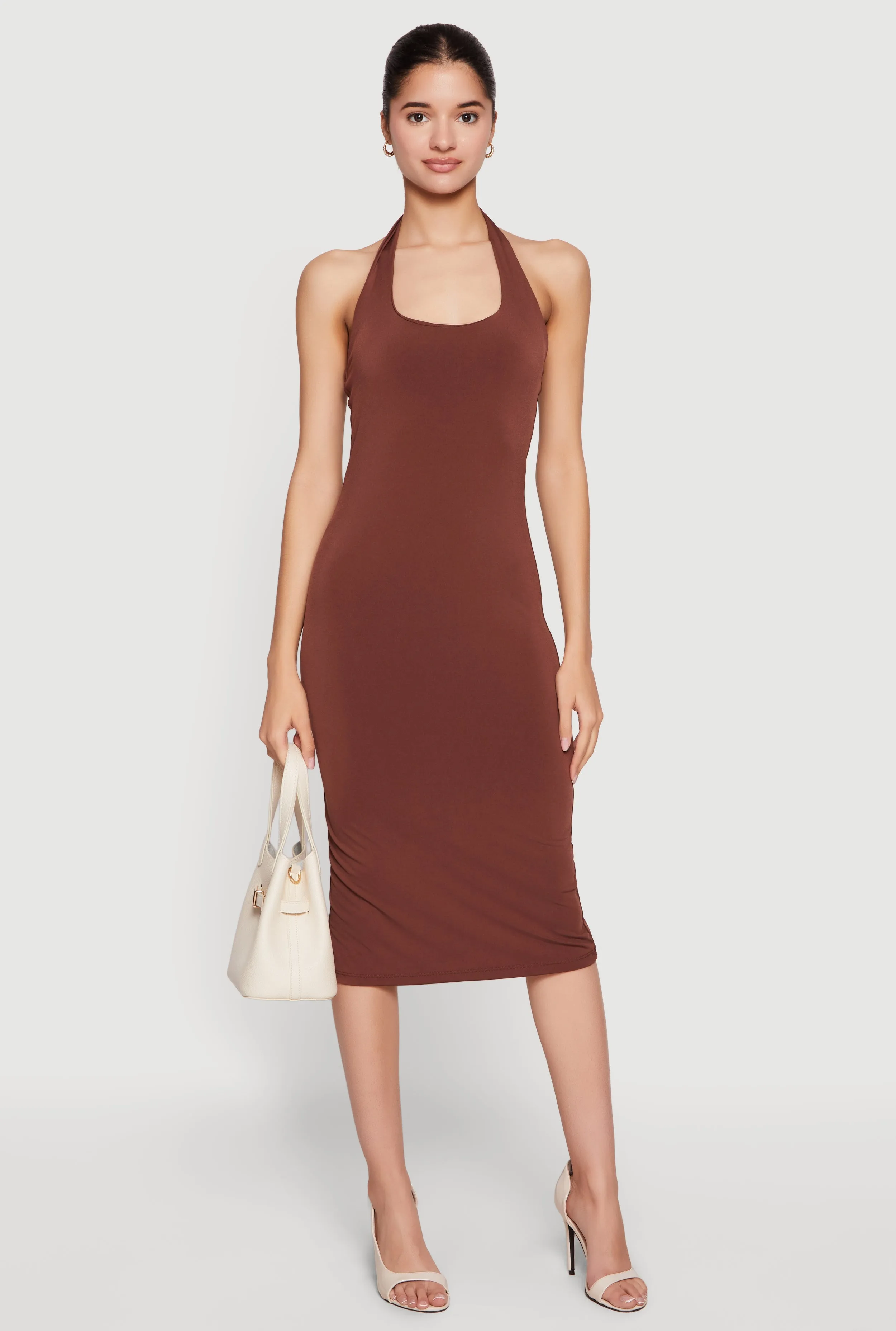 Solid Slit Back Halter Midi Dress sold by Rainbow