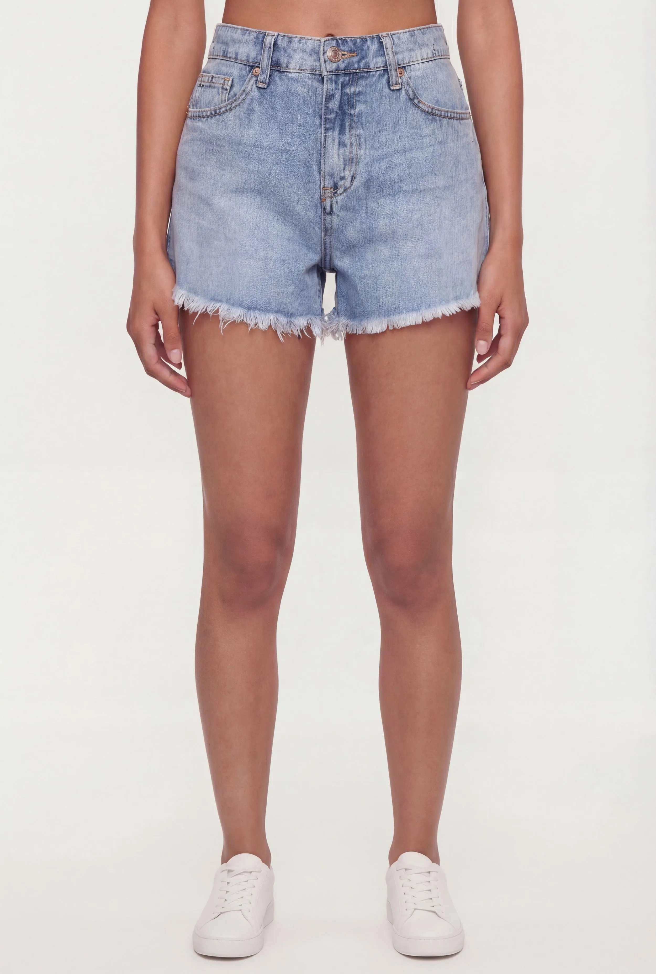 Acid Wash Denim Frayed Hem Shorts sold by Rainbow product image thumbnail 3