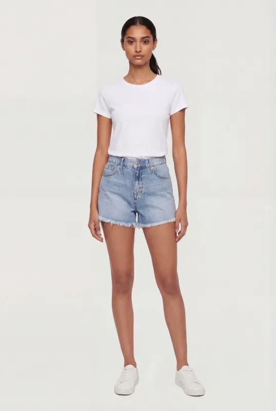 Acid Wash Denim Frayed Hem Shorts sold by Rainbow