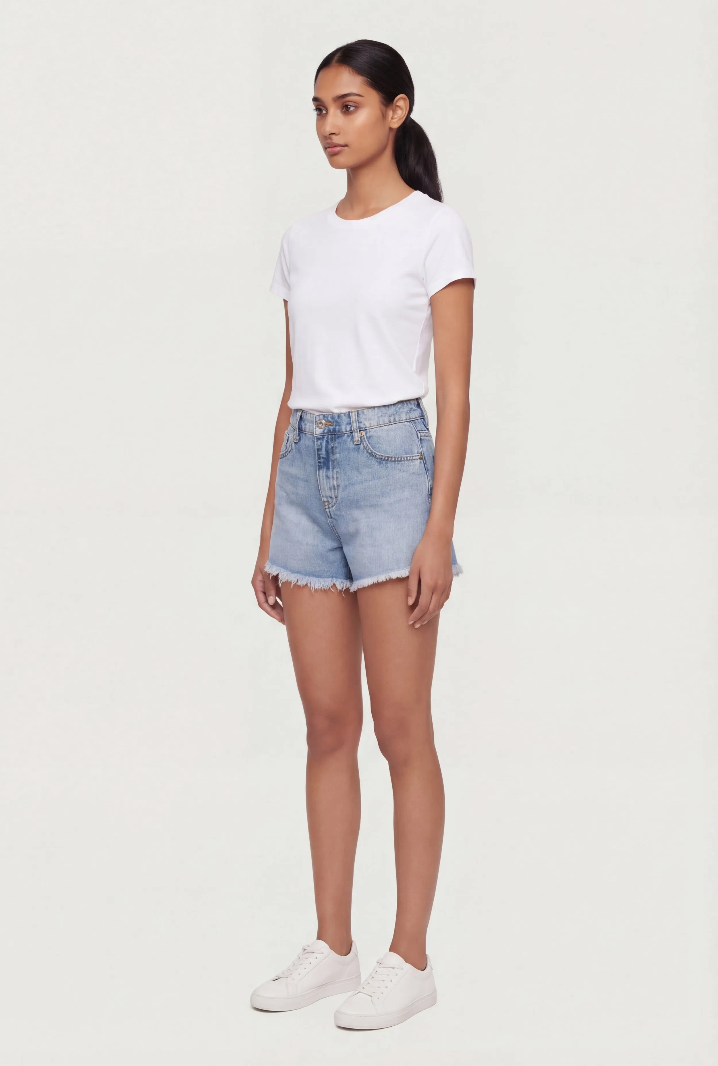 Acid Wash Denim Frayed Hem Shorts sold by Rainbow product image thumbnail 2