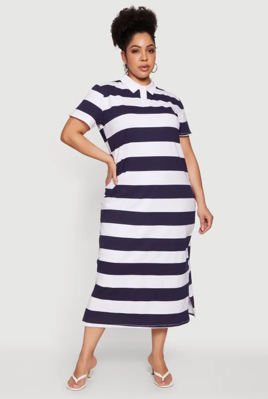 Plus Size Striped Polo Midi Dress sold by Rainbow