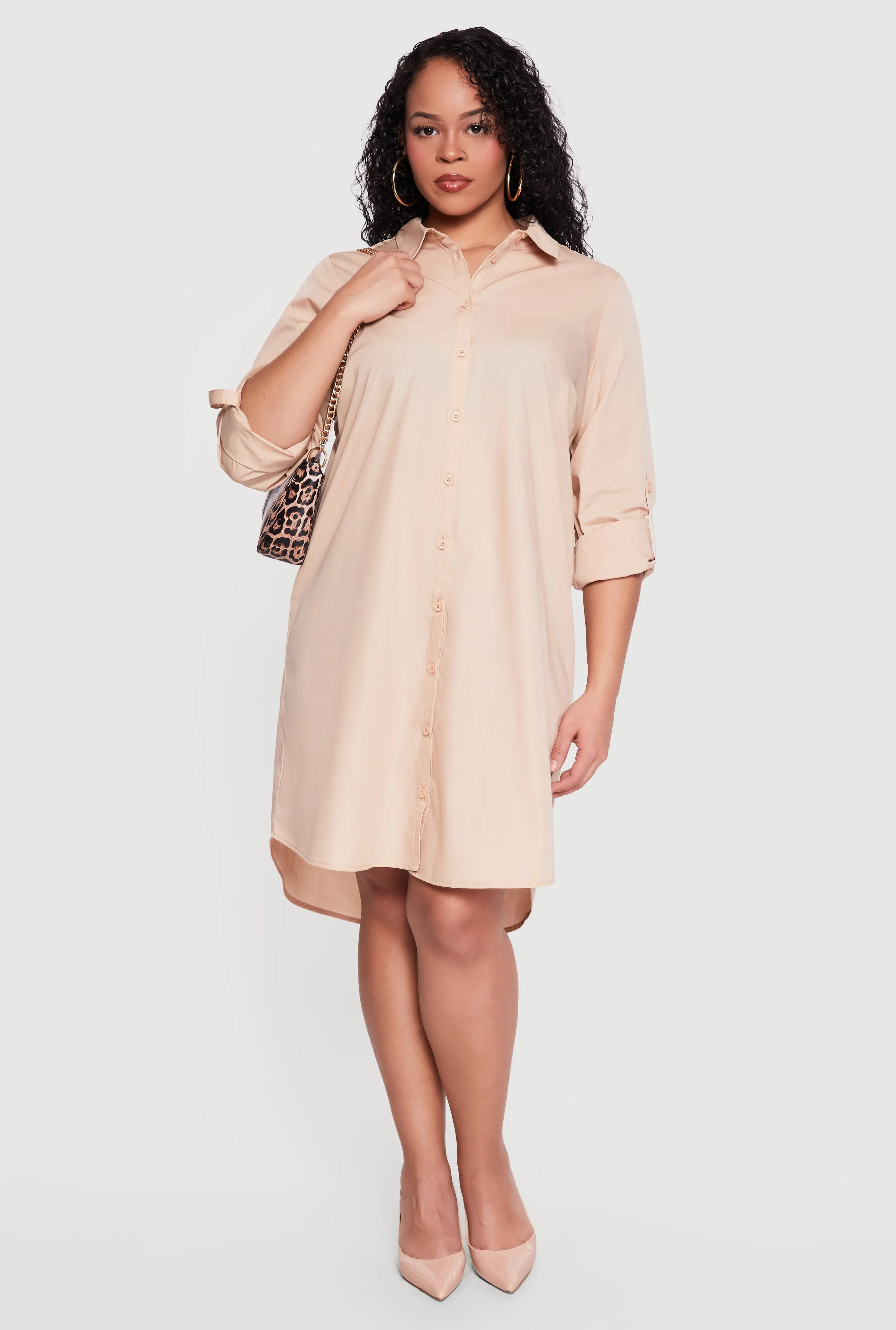 Plus Size Poplin Tabbed Sleeve Shirt Dress sold by Rainbow product image thumbnail 2