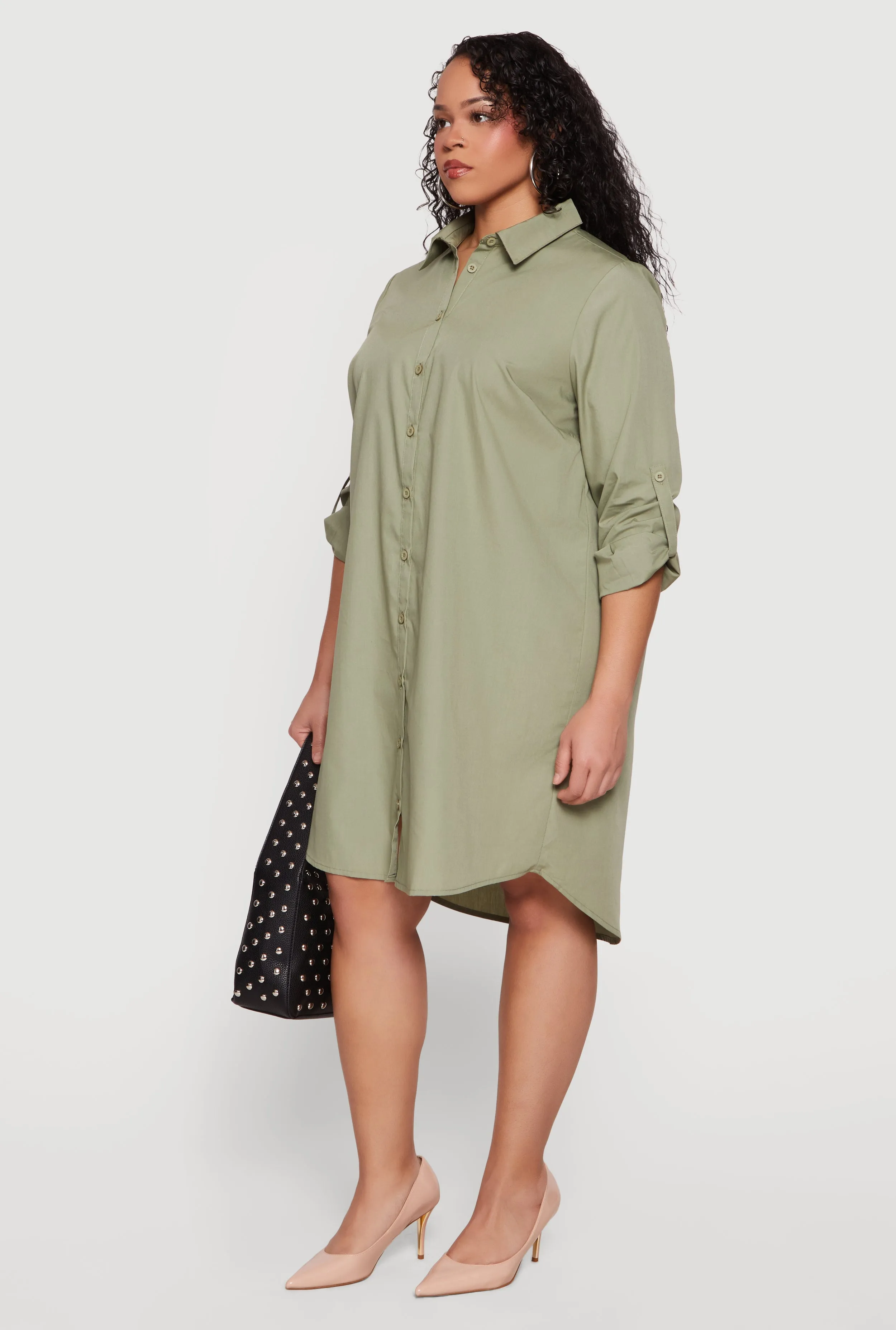 Plus Size Poplin Tabbed Sleeve Shirt Dress sold by Rainbow product image thumbnail 2