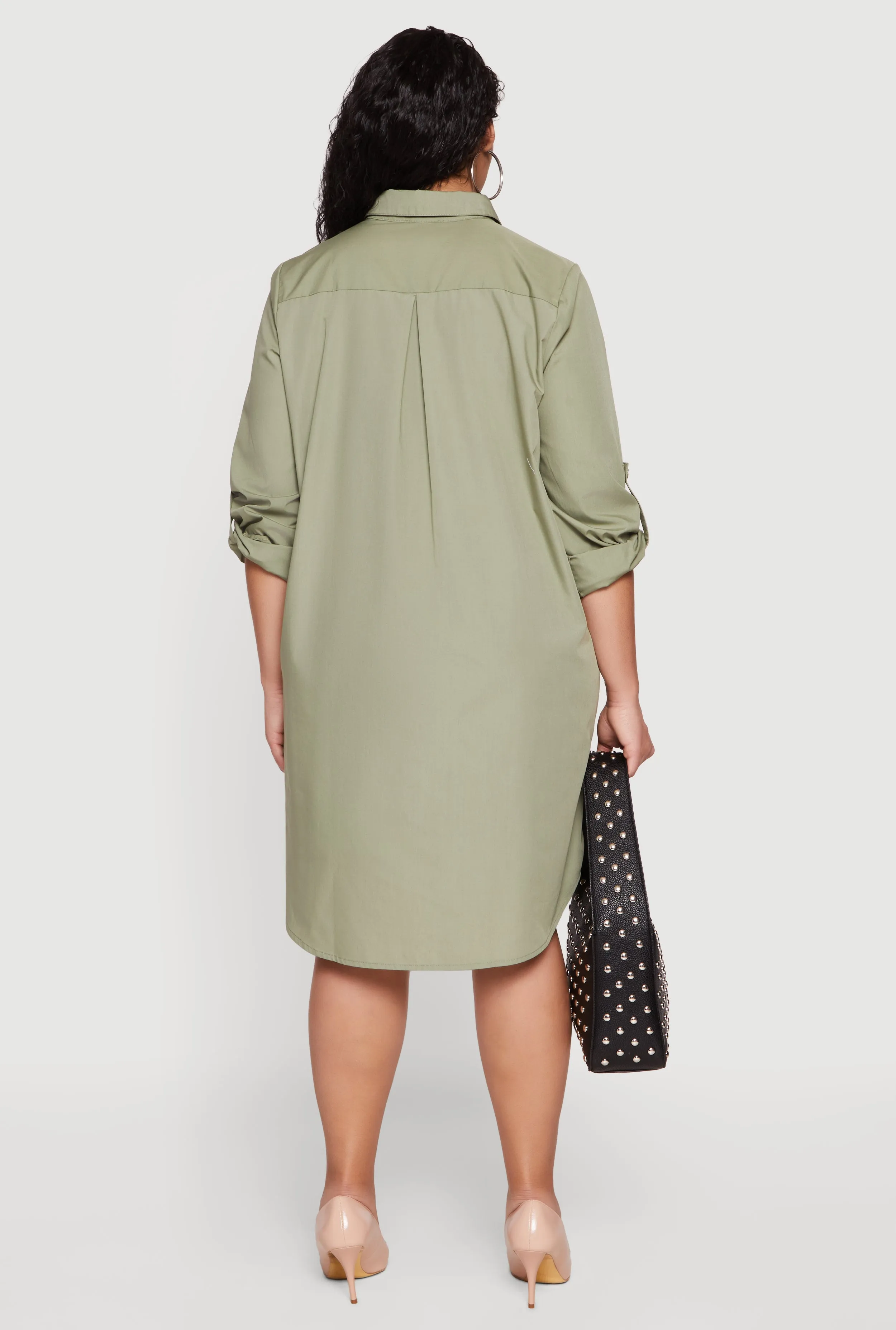 Plus Size Poplin Tabbed Sleeve Shirt Dress sold by Rainbow product image thumbnail 3