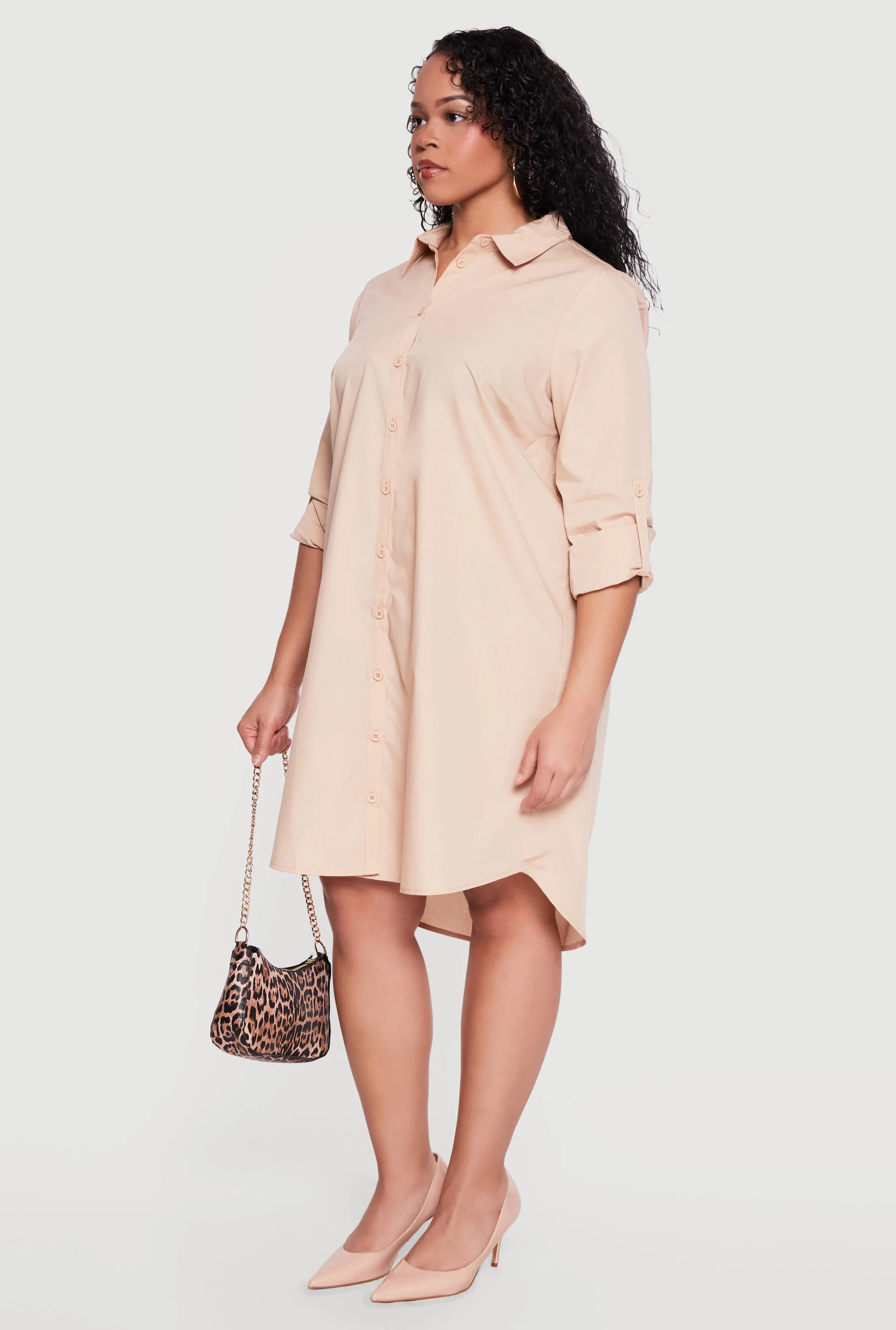 Plus Size Poplin Tabbed Sleeve Shirt Dress sold by Rainbow product image thumbnail 2