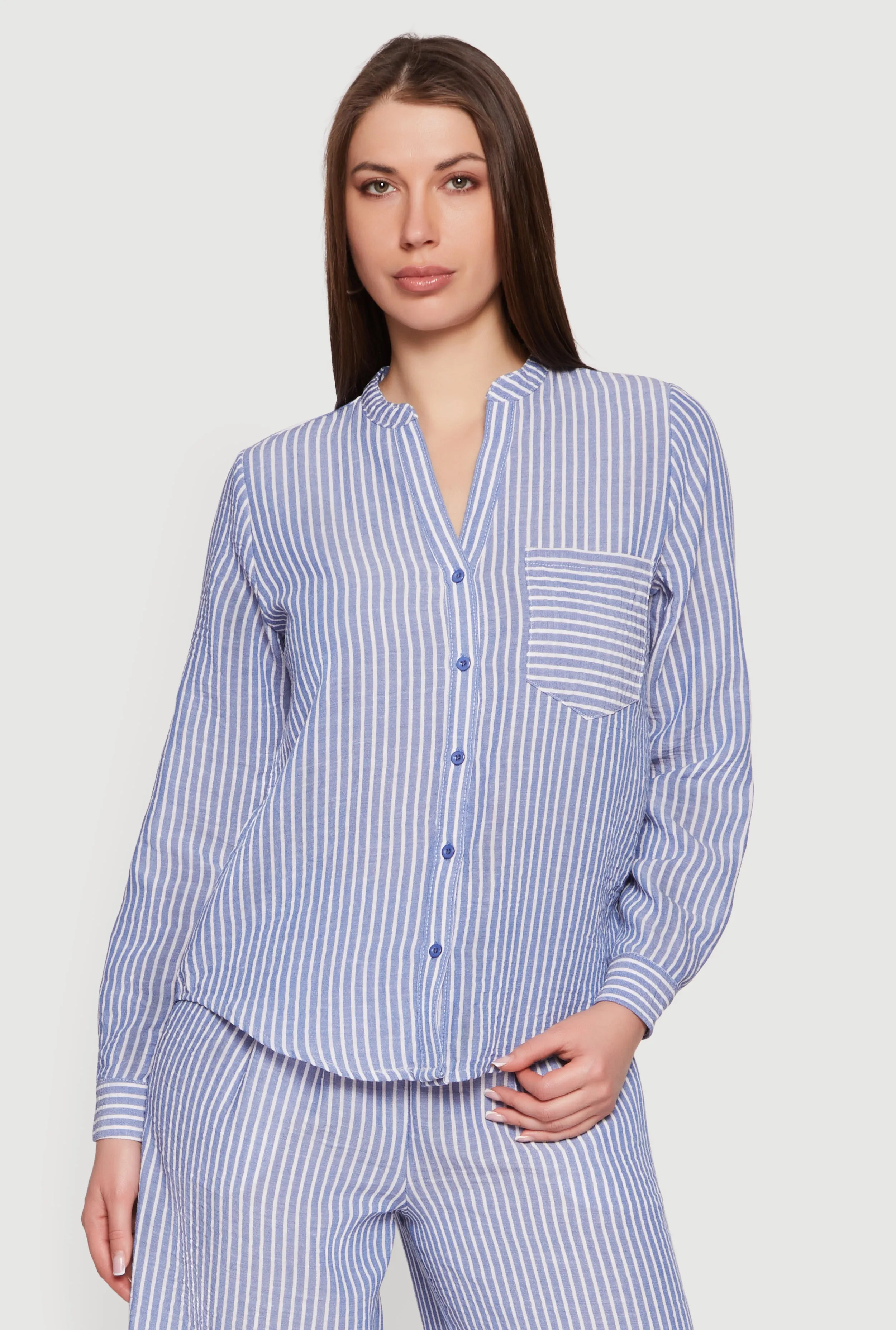 Striped Notch Neck Button Front Shirt sold by Rainbow product image thumbnail 2
