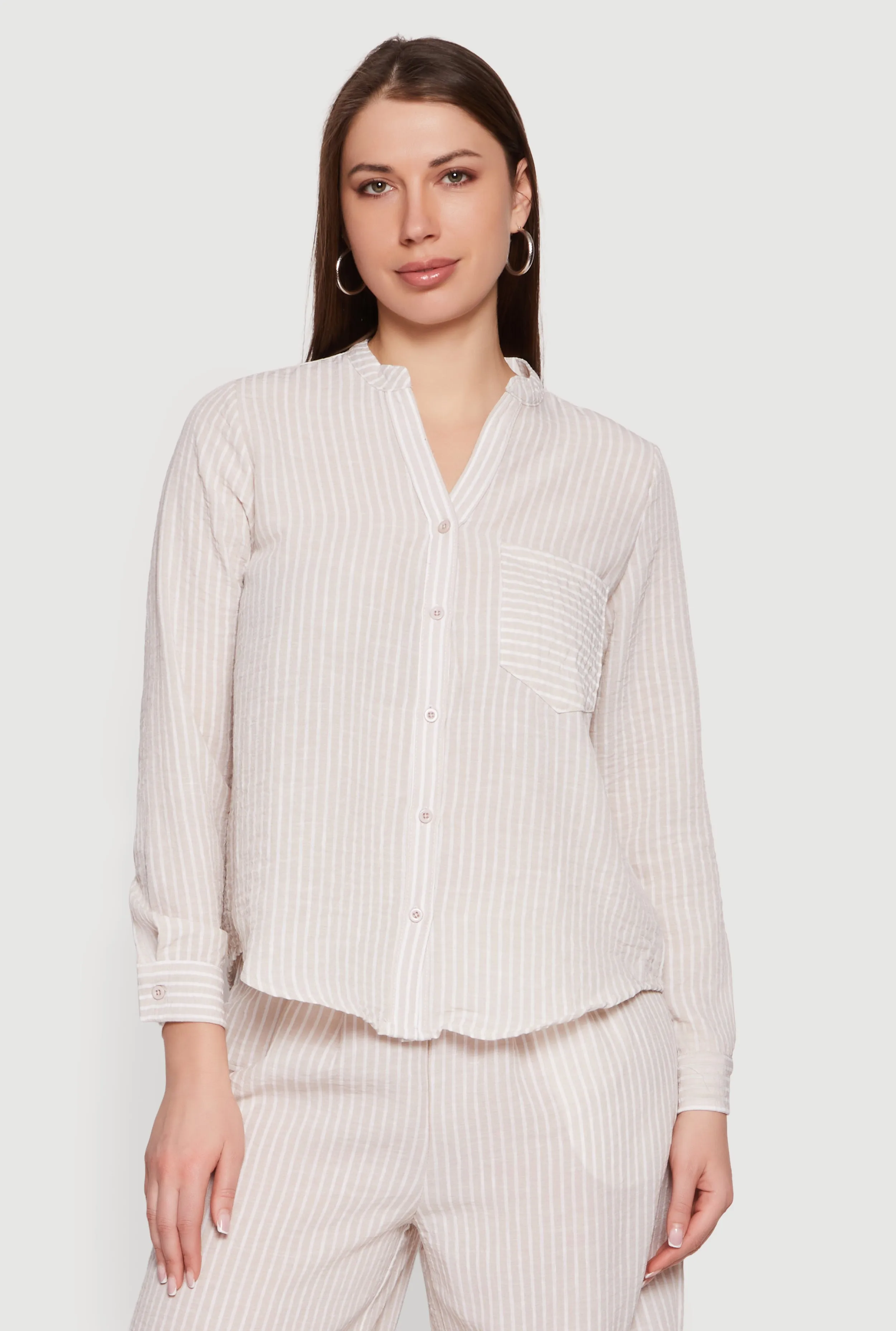 Striped Notch Neck Button Front Shirt sold by Rainbow