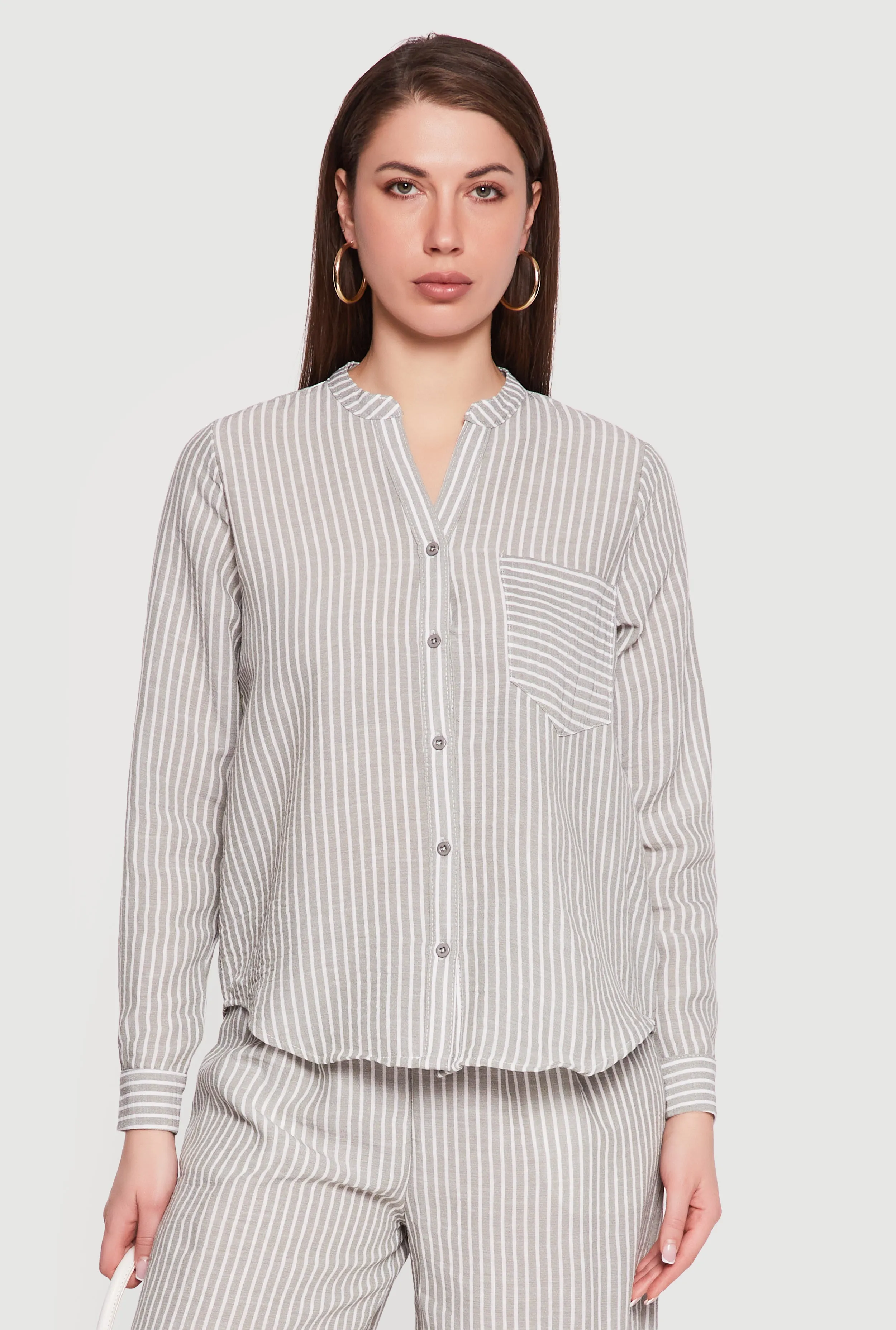 Striped Notch Neck Button Front Shirt sold by Rainbow product image thumbnail 3