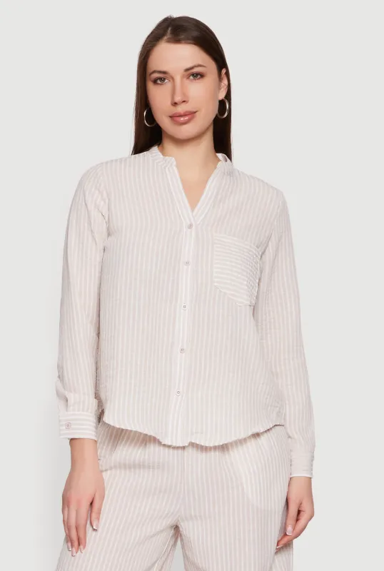 Striped Notch Neck Button Front Shirt sold by Rainbow