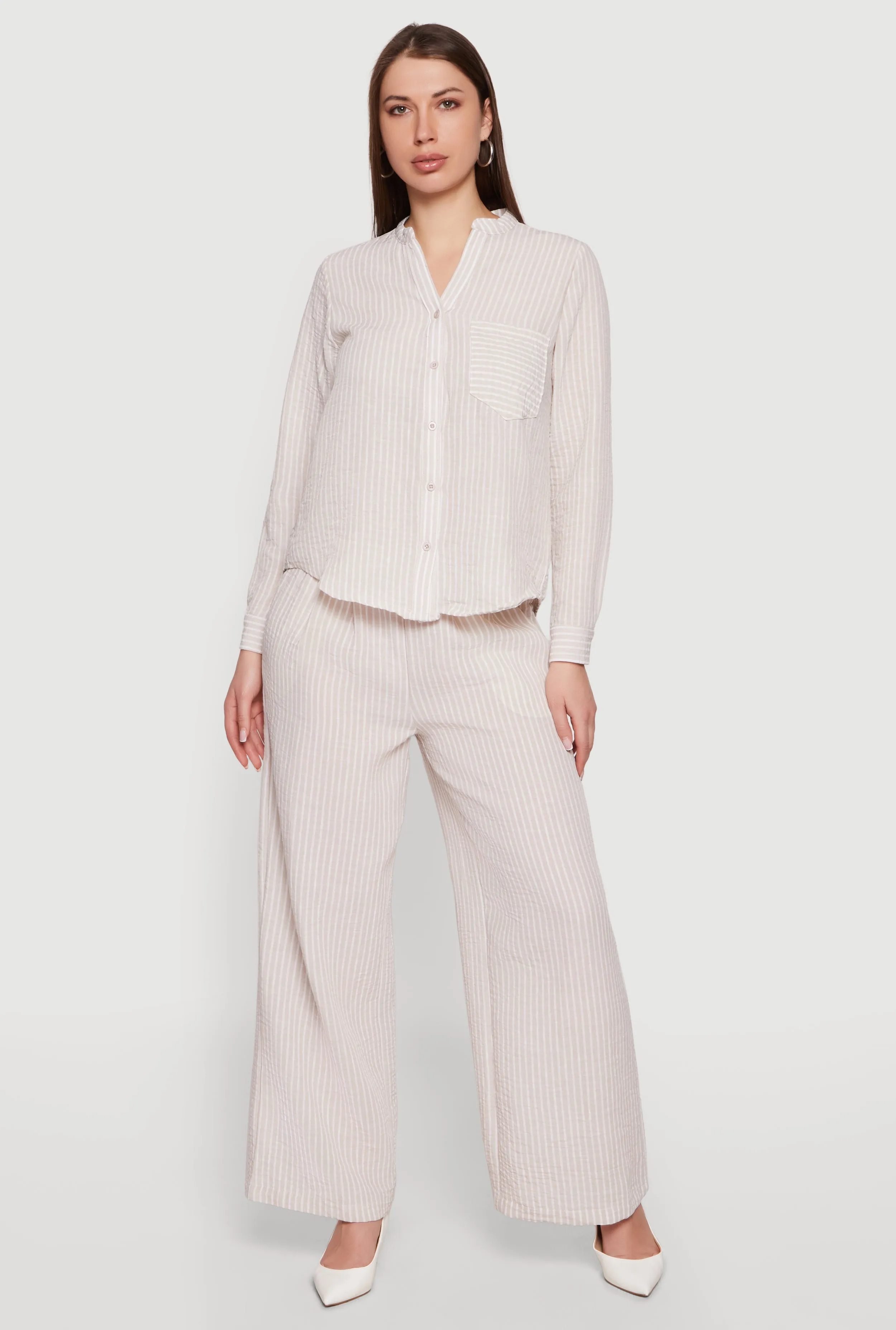 Striped Notch Neck Button Front Shirt sold by Rainbow product image thumbnail 2