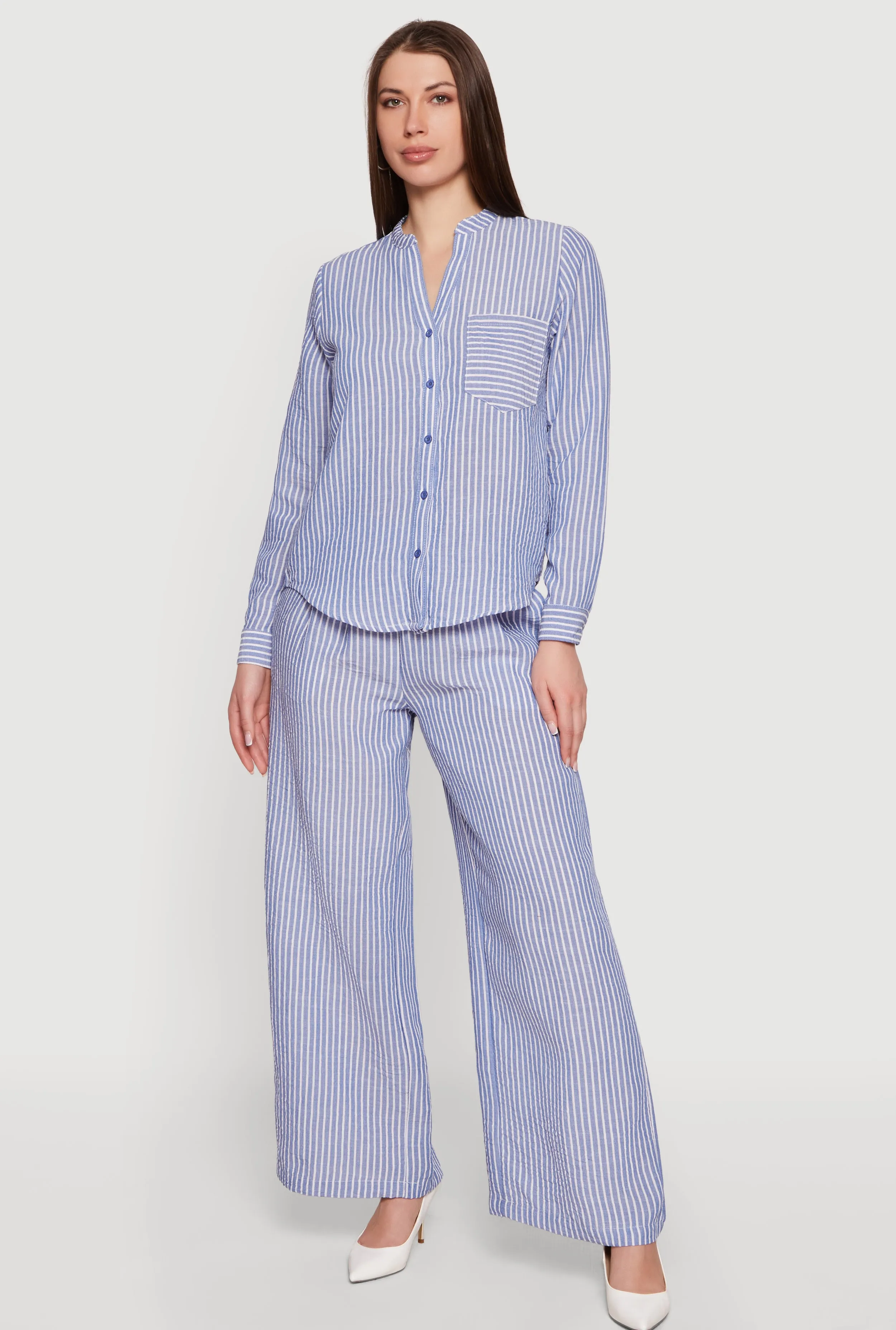 Striped Notch Neck Button Front Shirt sold by Rainbow product image thumbnail 2