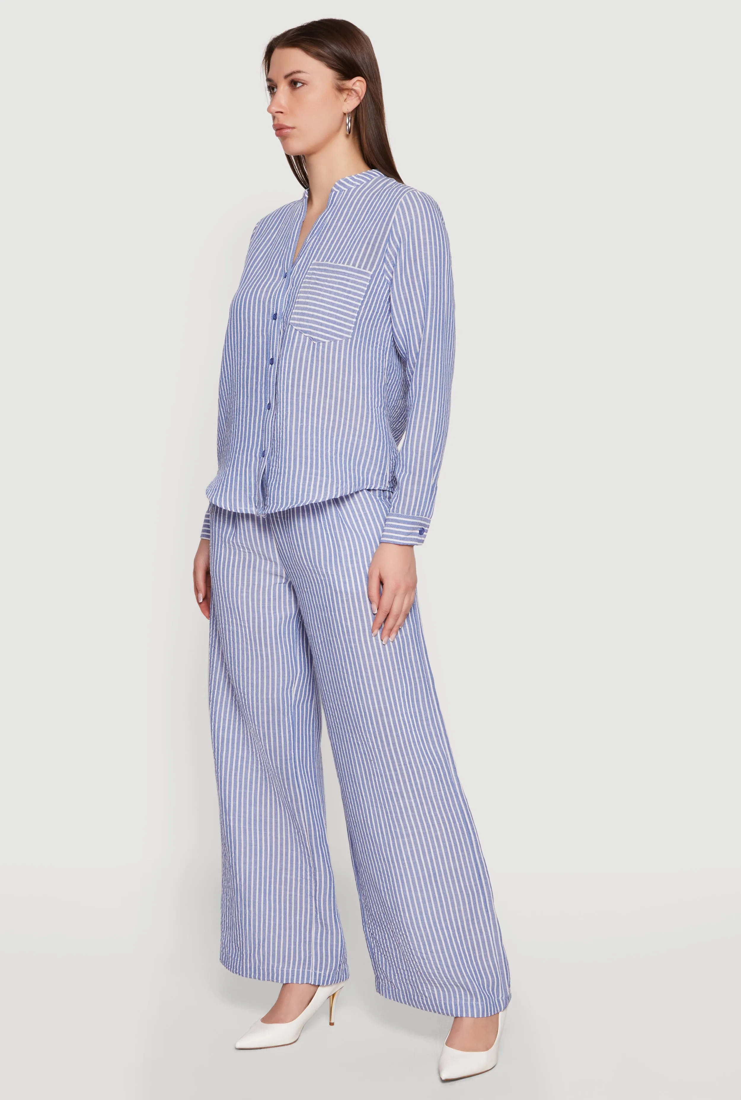 Striped Notch Neck Button Front Shirt sold by Rainbow product image thumbnail 3