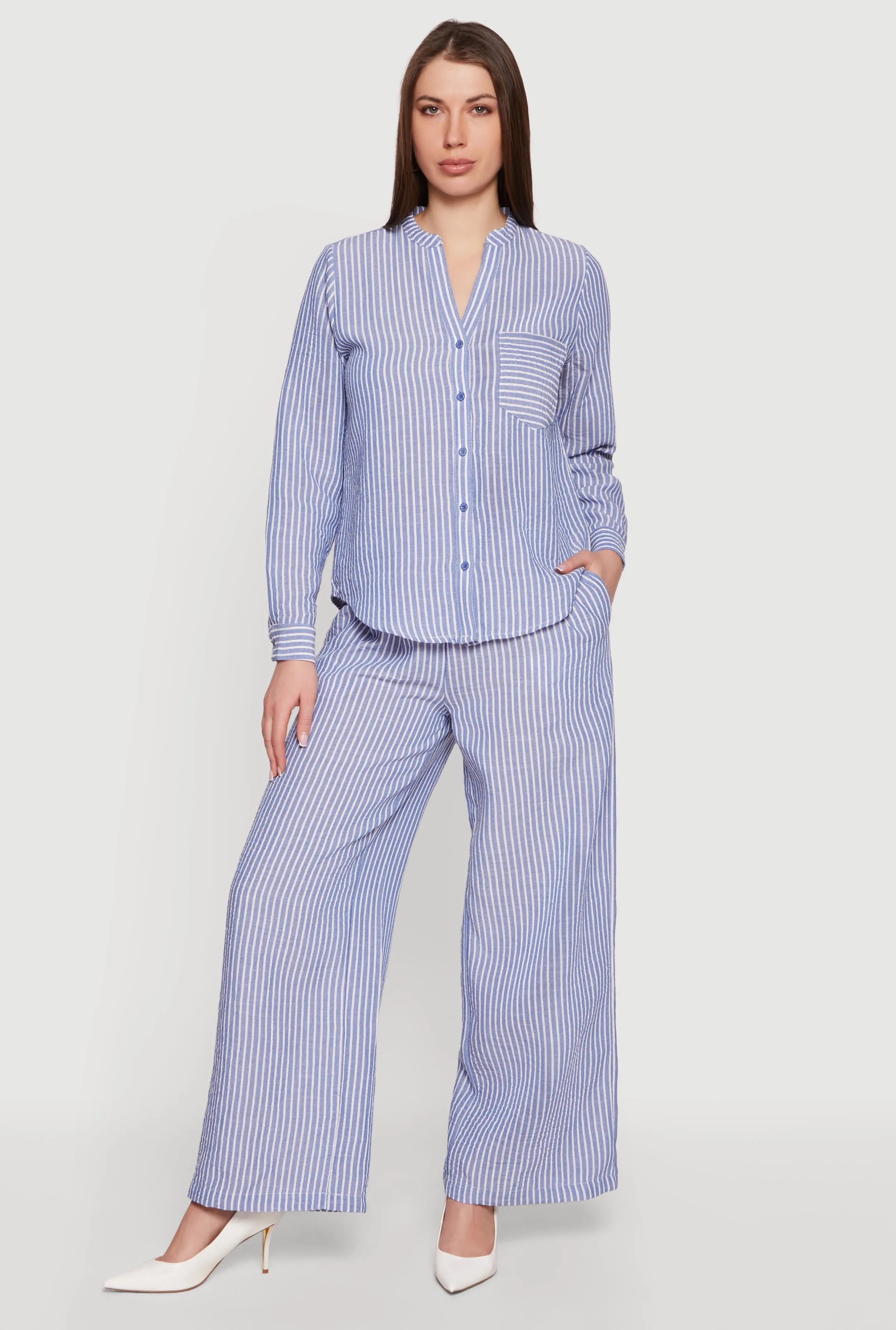 Striped Wide Leg Pull On Casual Pants sold by Rainbow