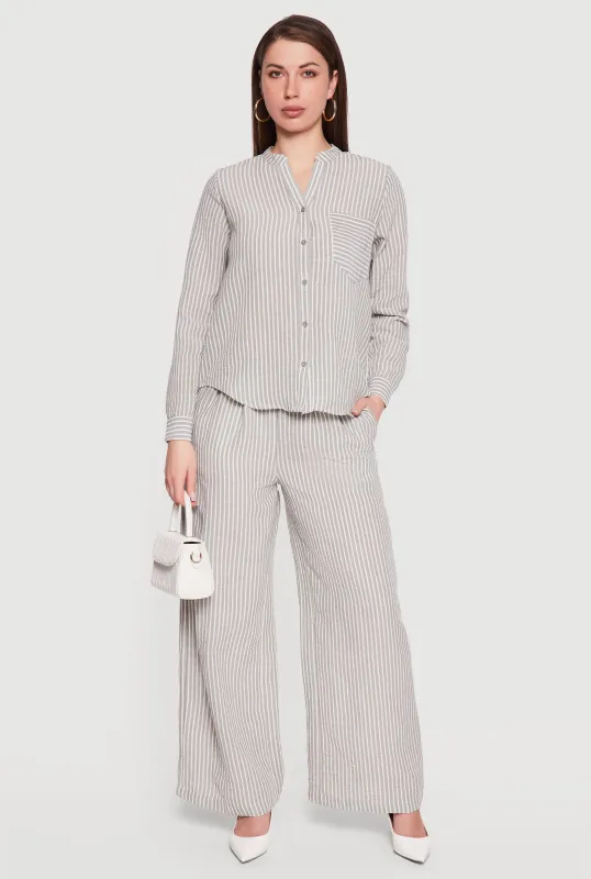 Striped Wide Leg Pull On Casual Pants sold by Rainbow