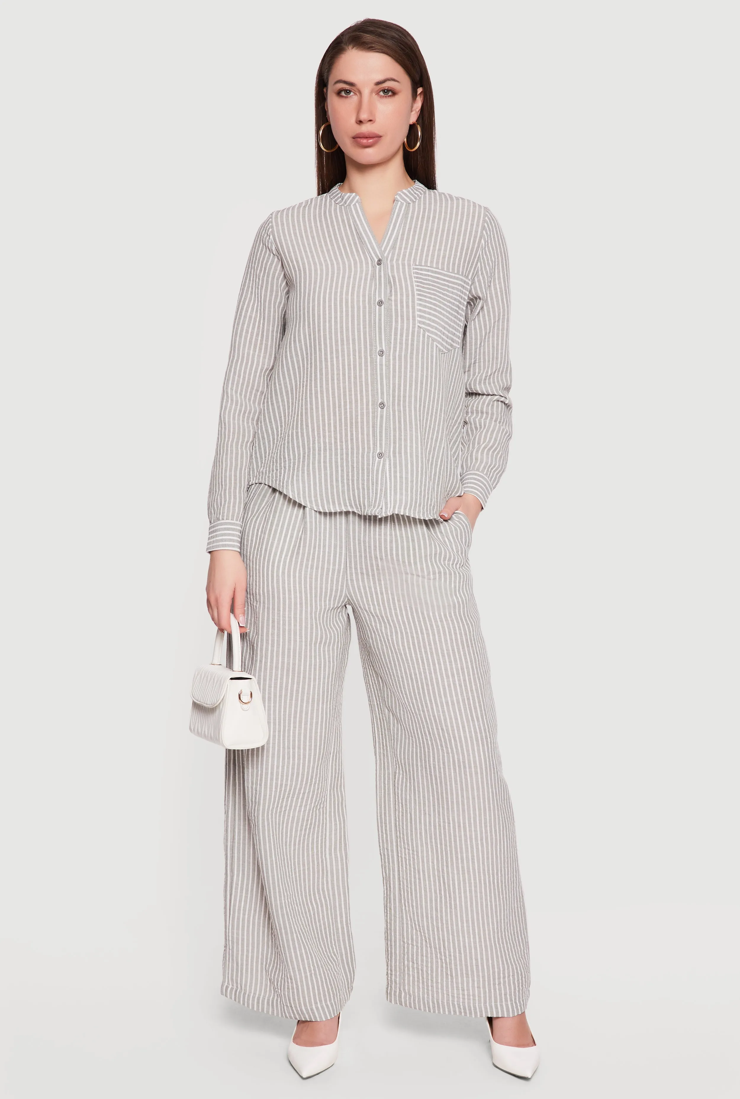 Striped Wide Leg Pull On Casual Pants sold by Rainbow