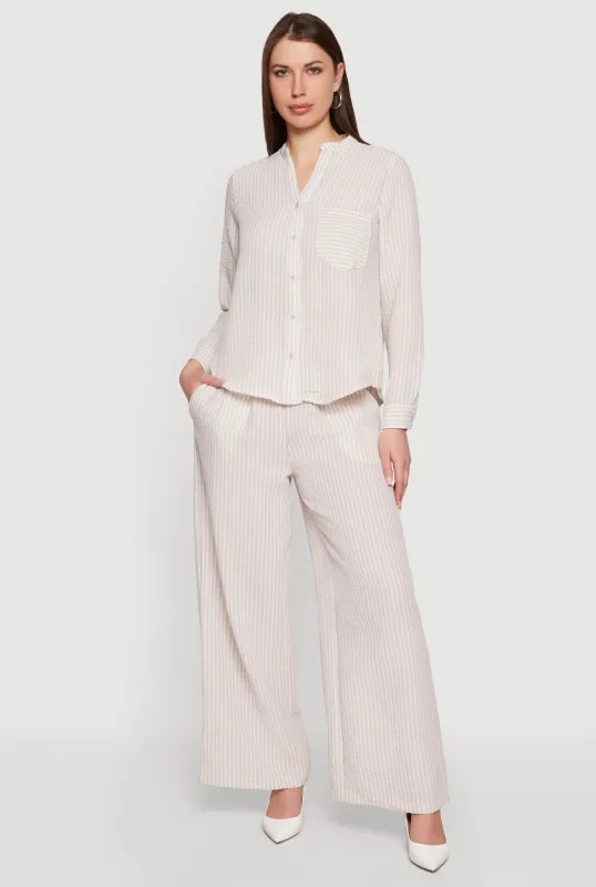 Striped Wide Leg Pull On Casual Pants sold by Rainbow