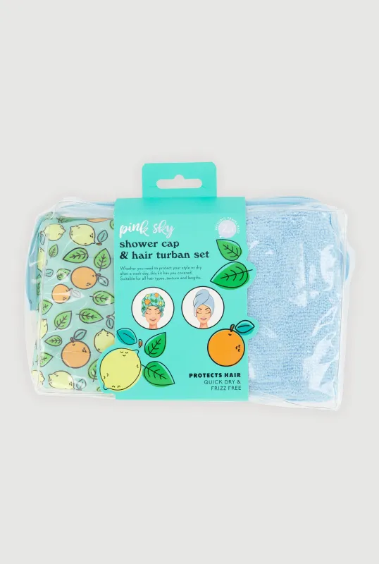 Turban Head Wrap and Citrus Print Shower Cap made by Rainbow
