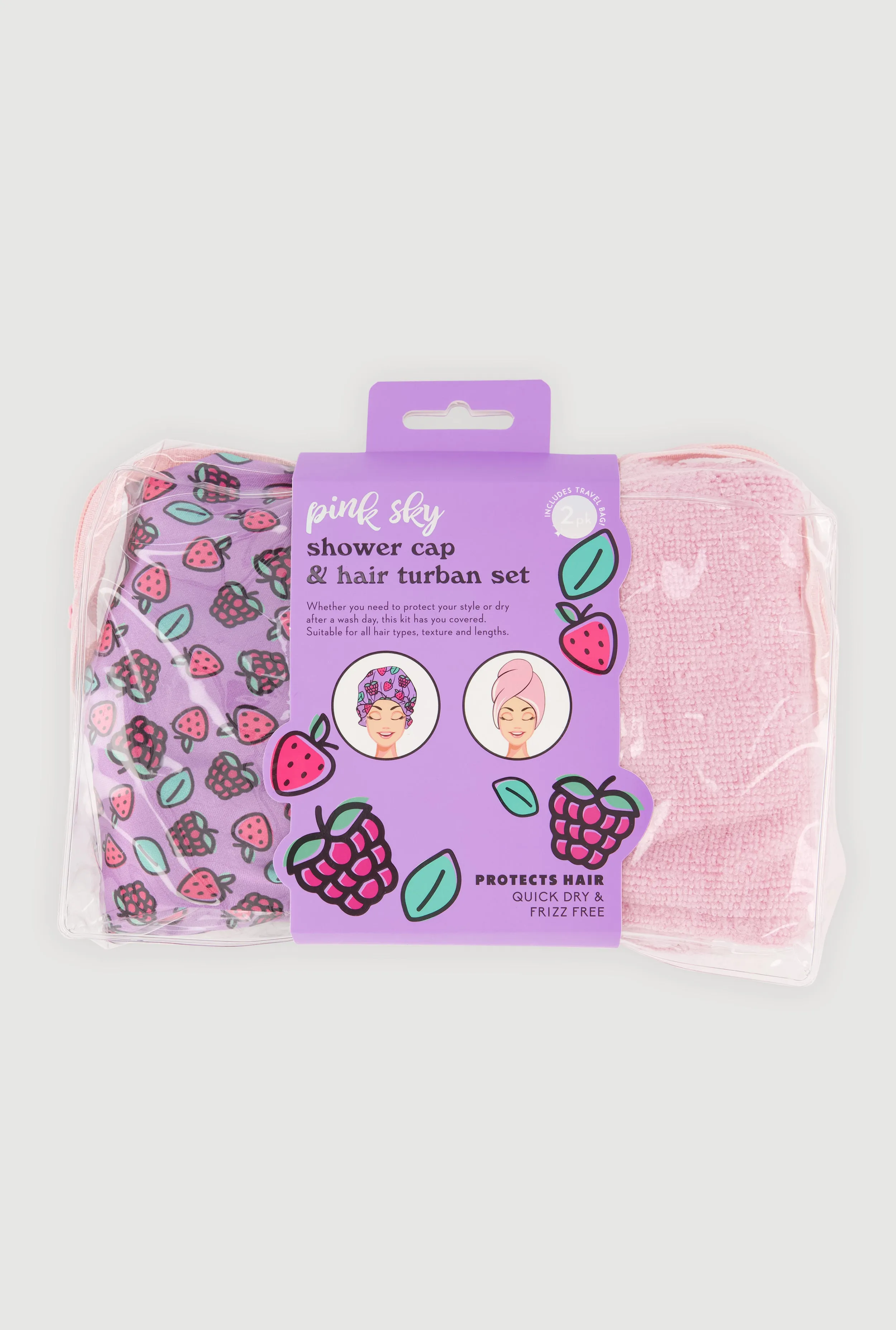 Turban Head Wrap and Berry Print Shower Cap sold by Rainbow