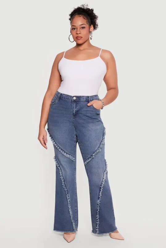 Plus Size Whiskered Frayed Detail Flare Leg Jeans made by Almost Famous