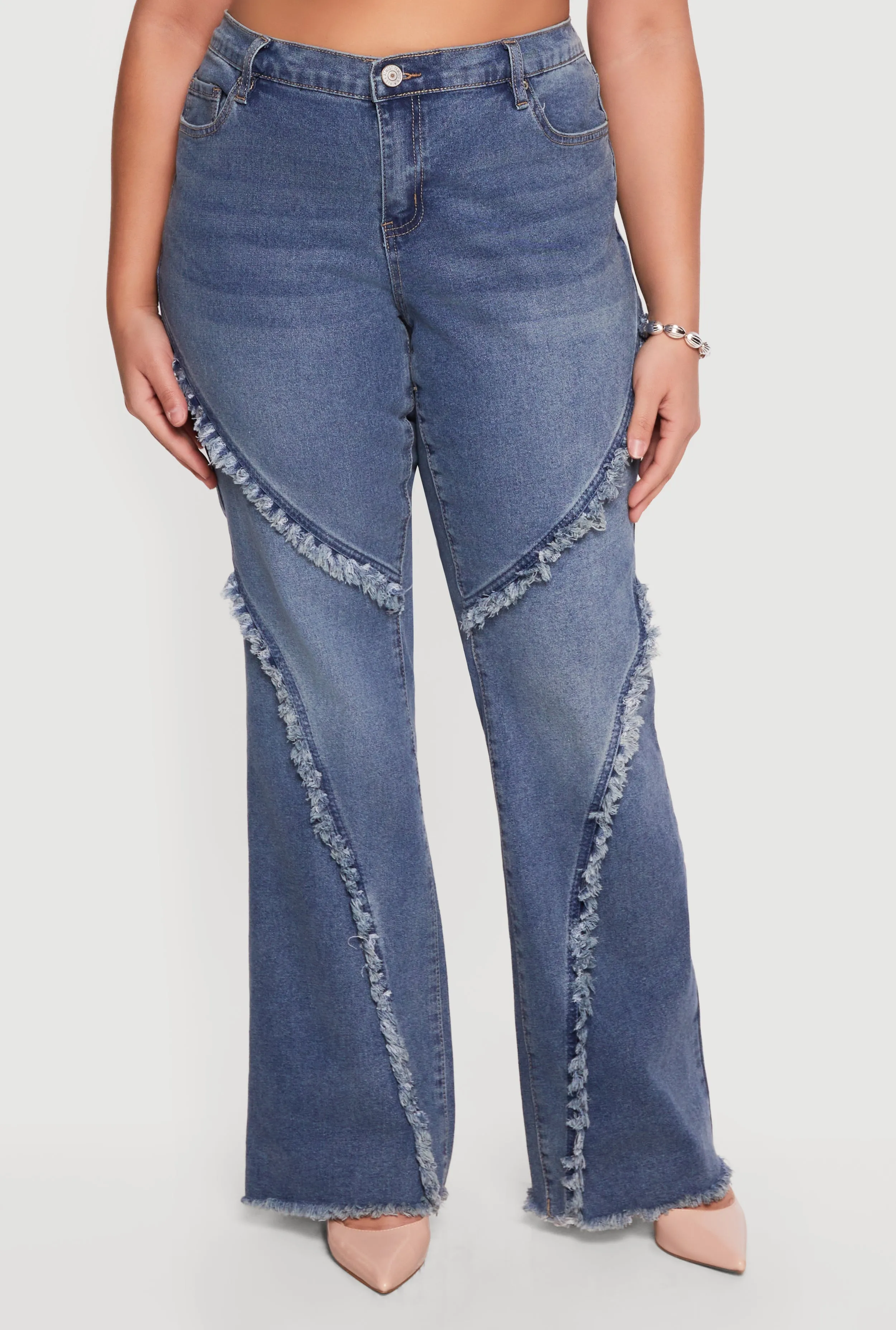 Plus Size Whiskered Frayed Detail Flare Leg Jeans sold by Rainbow product image thumbnail 3