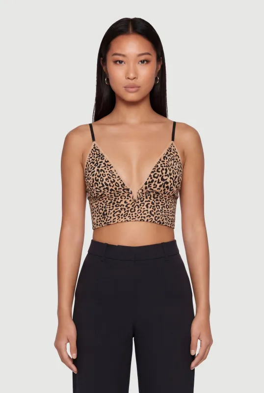 Leopard Print Plunge Neck Cropped Cami made by Rainbow