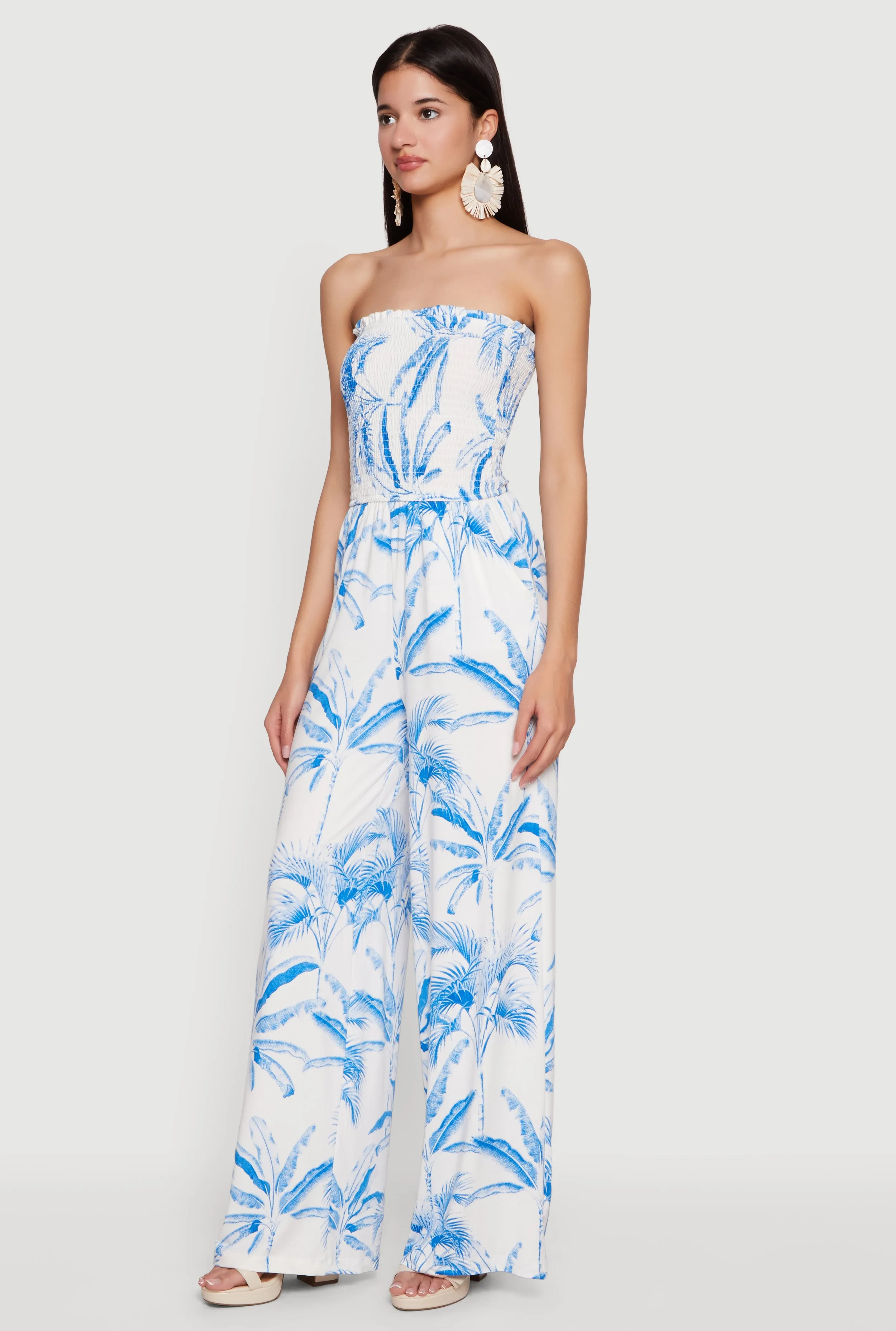 Palm Tree Print Smocked Tube Jumpsuit sold by Rainbow product image thumbnail 2