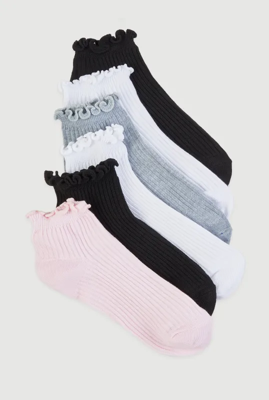 Assorted Lettuce Edge Quarter Socks 6 Pack Size 4-10 made by Rainbow