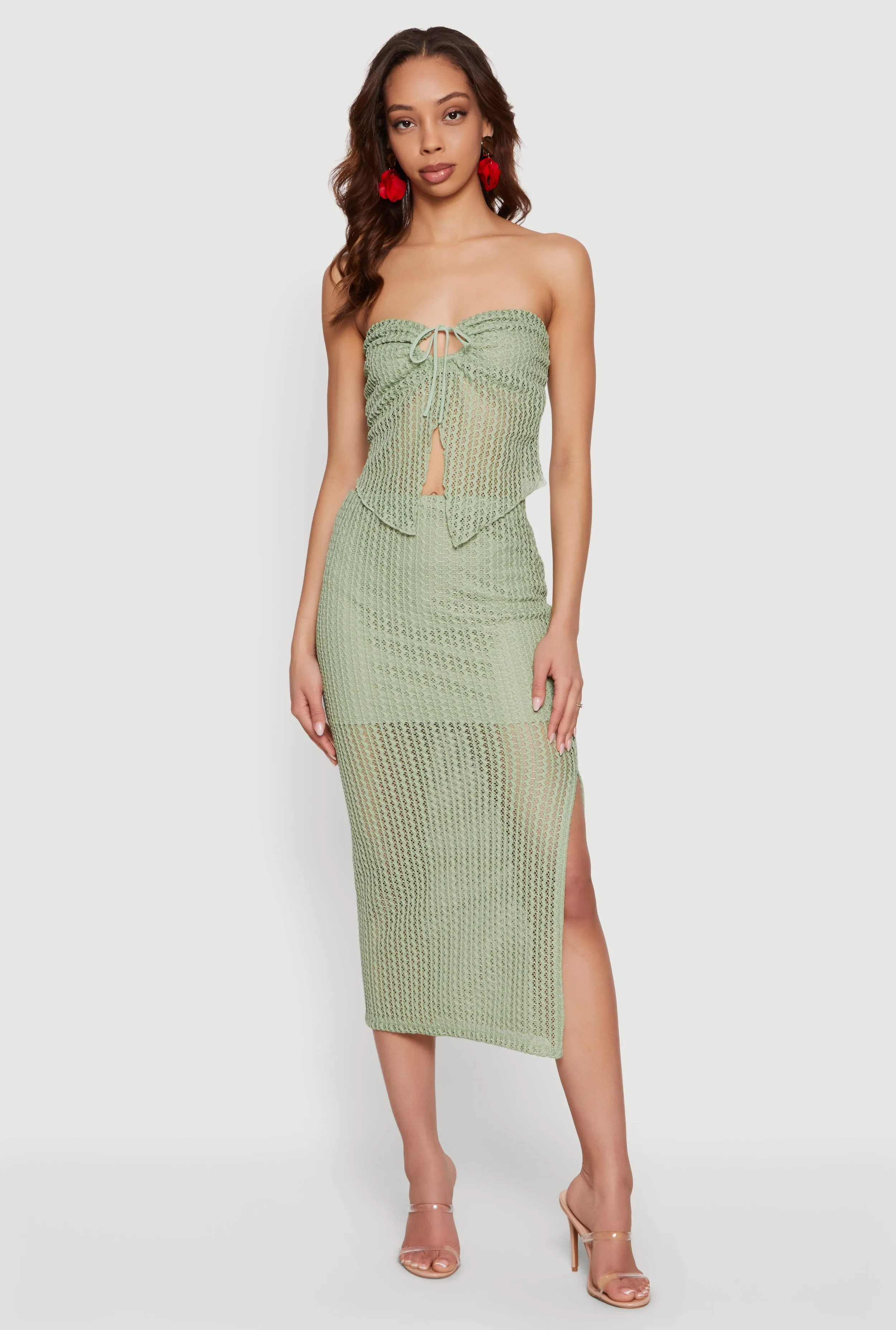 Side Slit Crochet Overlay Midi Skirt sold by Rainbow product image thumbnail 3