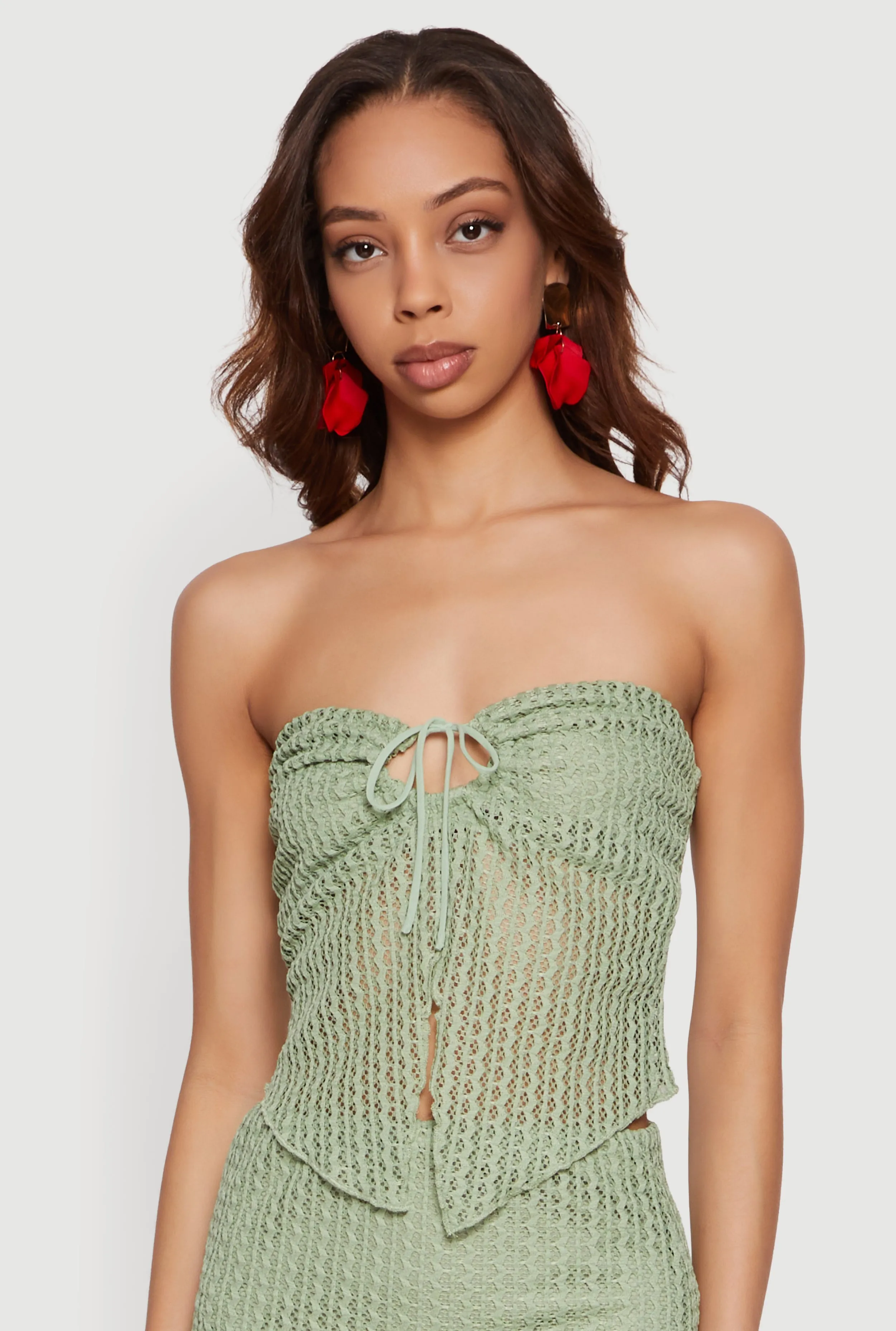 Textured Knit Drawstring Keyhole Crop Tube Top sold by Rainbow product image thumbnail 3