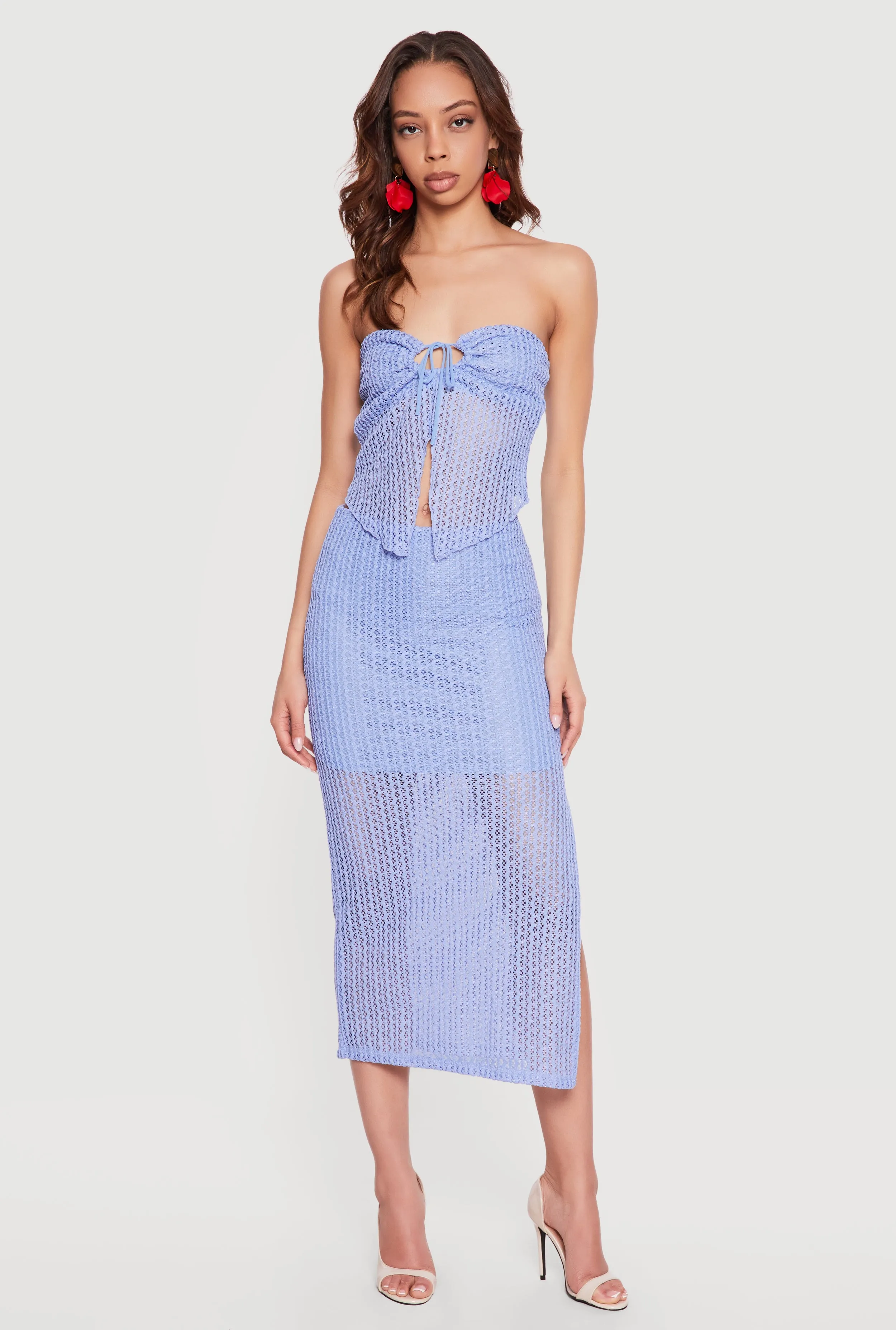 Textured Knit Drawstring Keyhole Crop Tube Top sold by Rainbow product image thumbnail 2