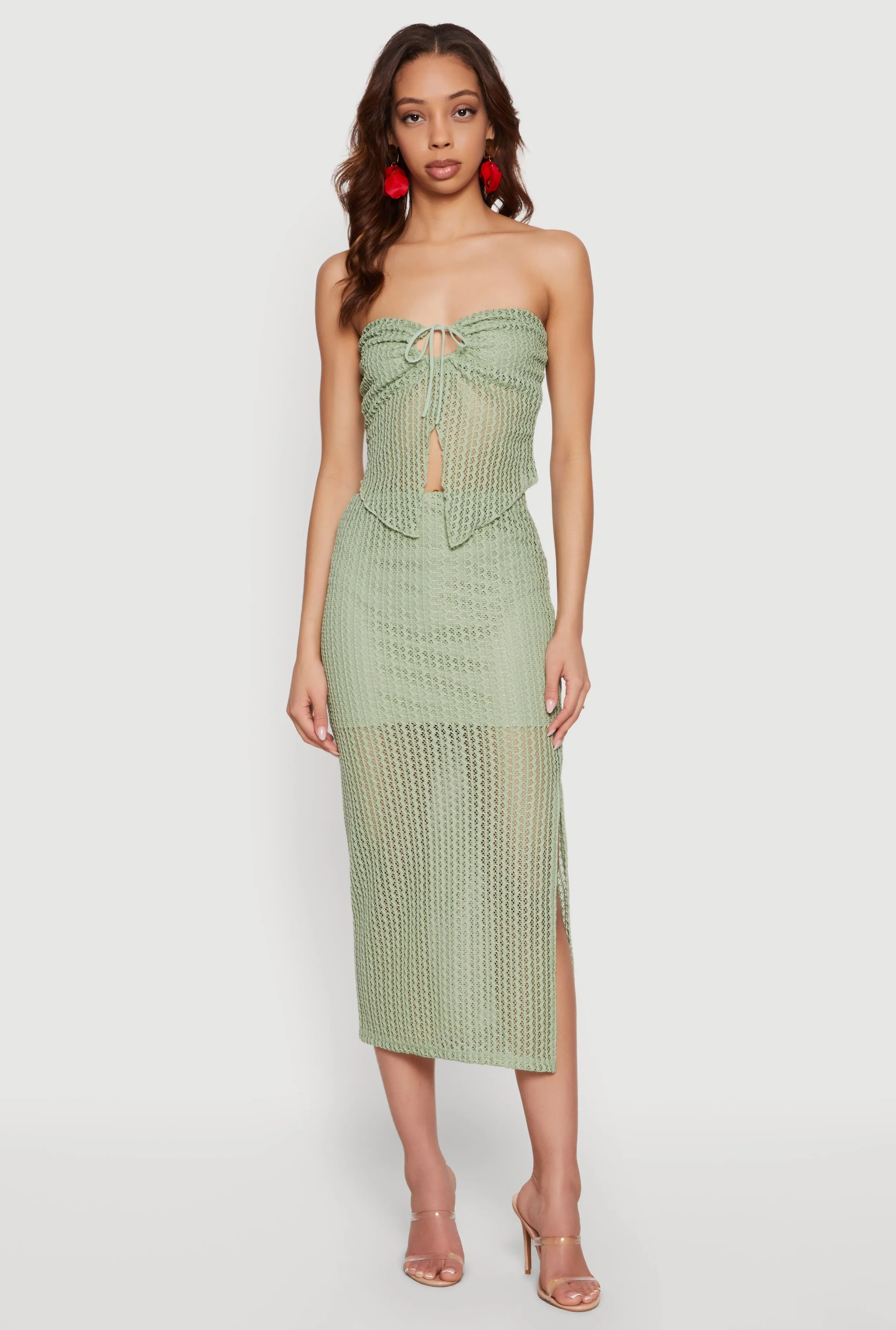 Textured Knit Drawstring Keyhole Crop Tube Top sold by Rainbow product image thumbnail 2