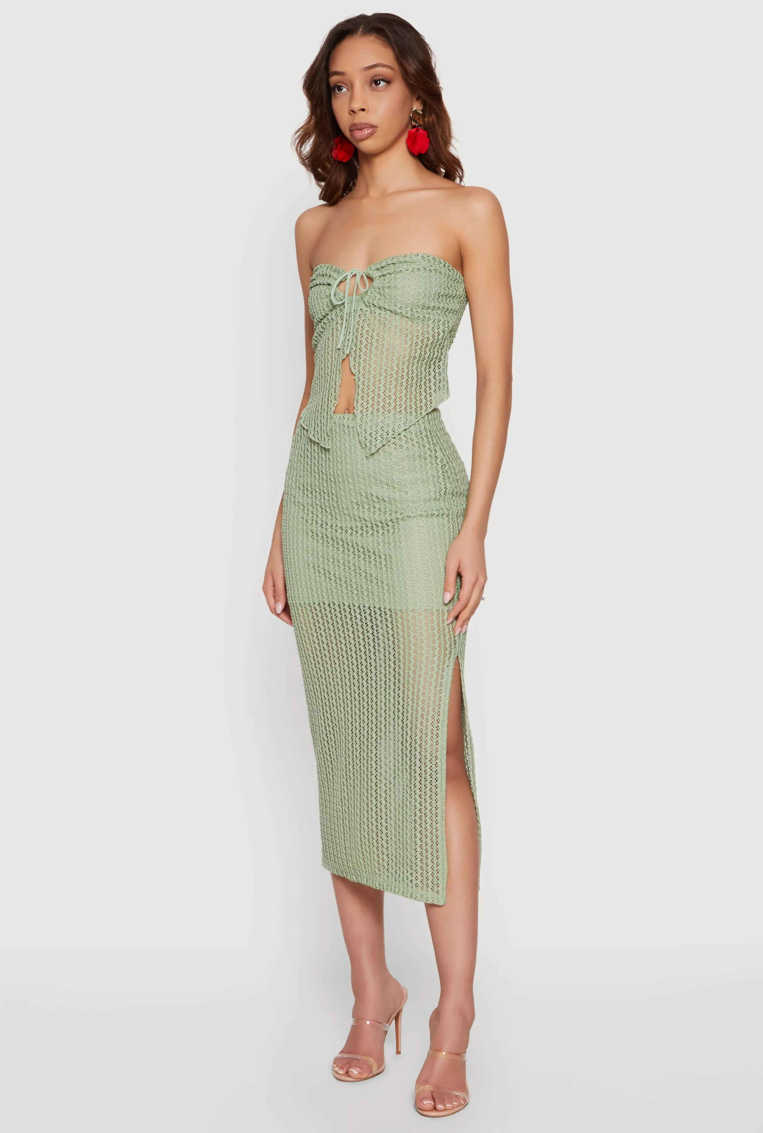 Textured Knit Drawstring Keyhole Crop Tube Top sold by Rainbow product image thumbnail 3