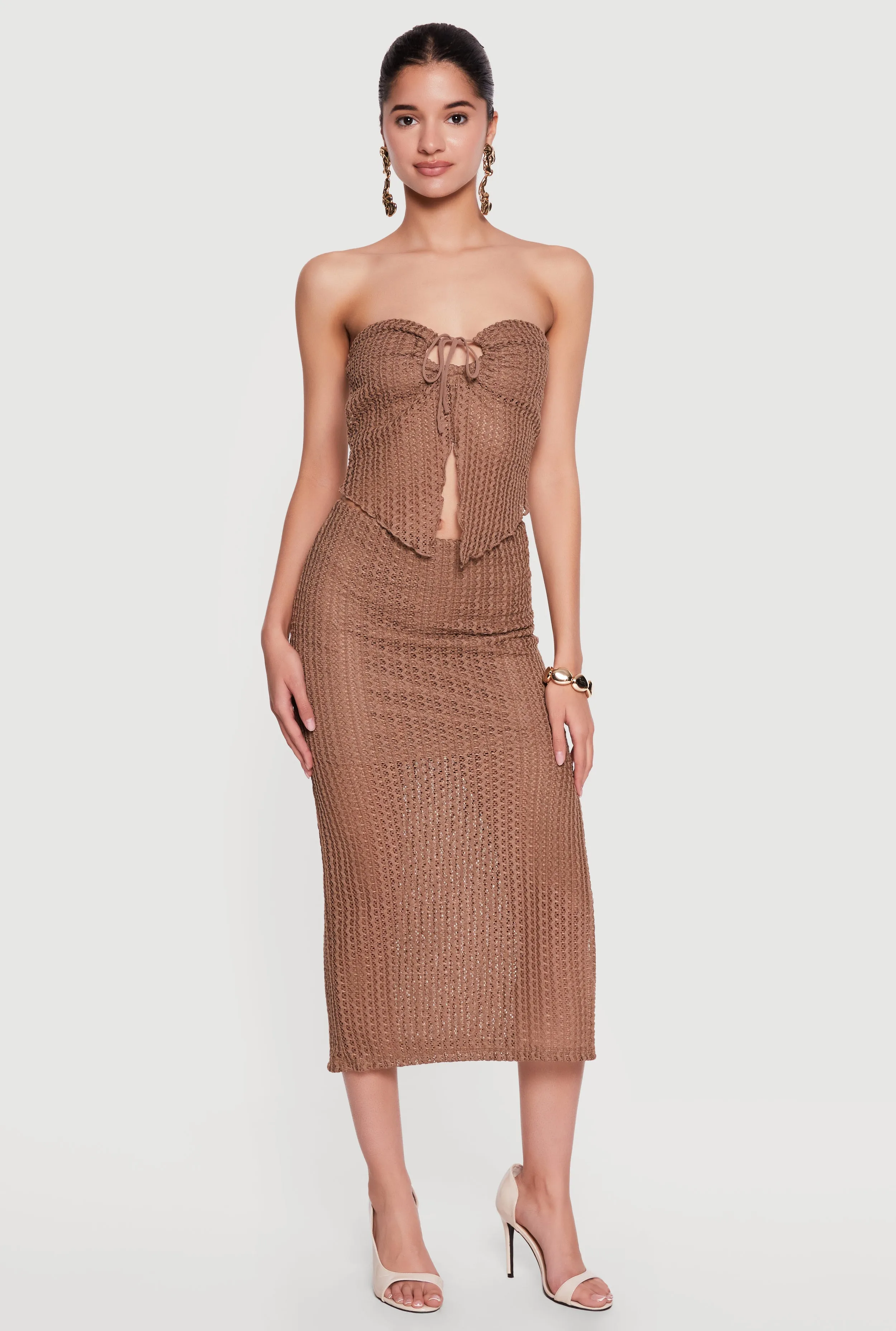 Textured Knit Drawstring Keyhole Crop Tube Top sold by Rainbow product image thumbnail 2